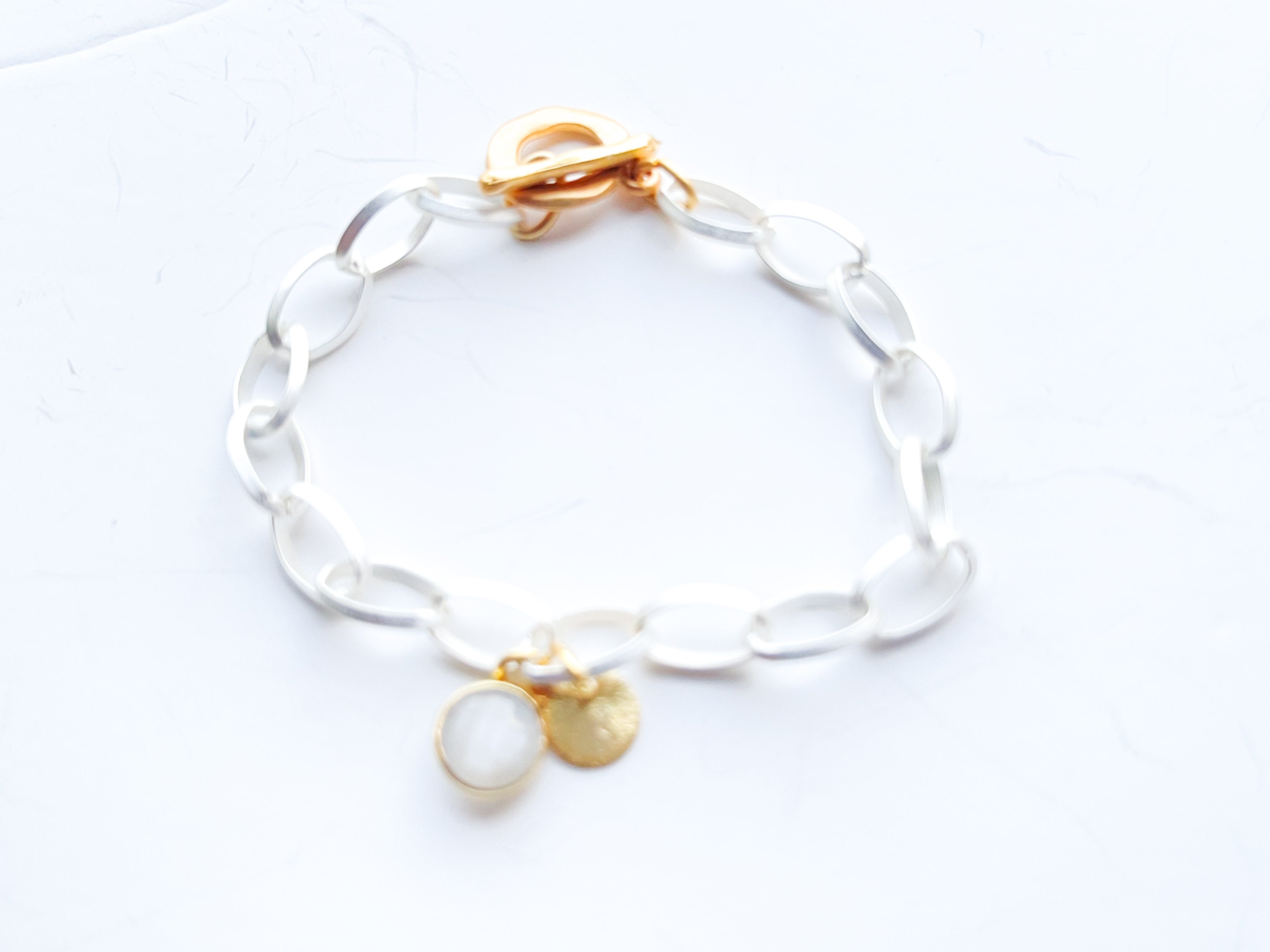 Gliederarmband M „Mondstein Duo“ - Stahl