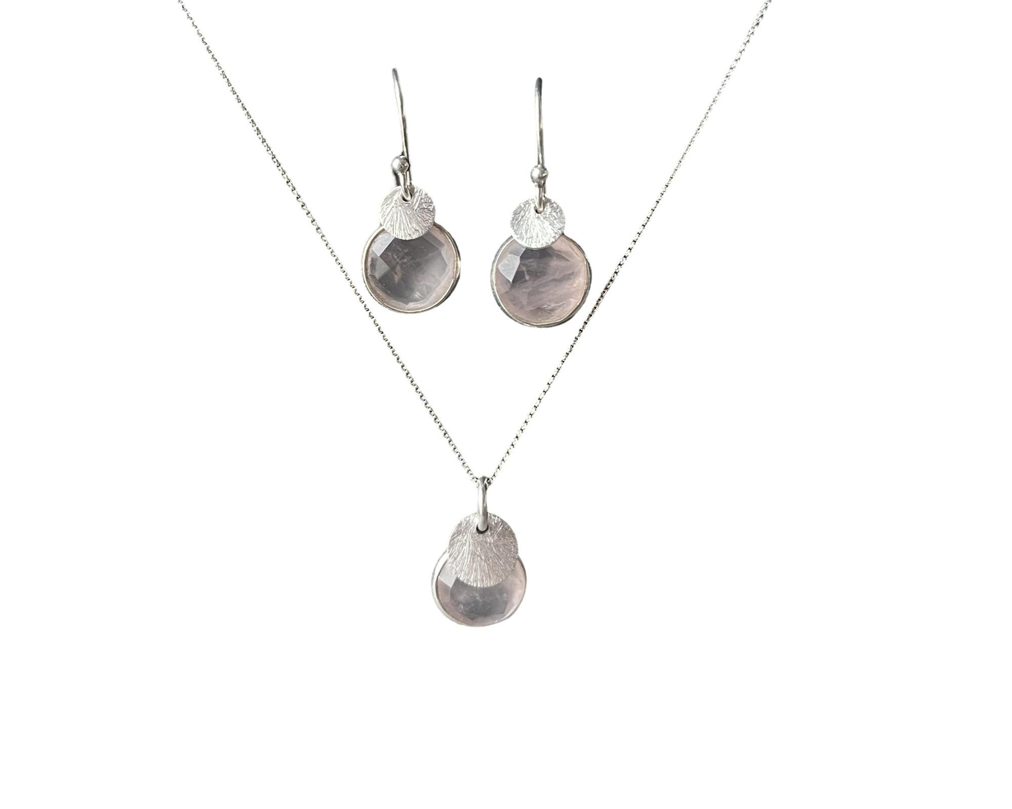 Ohrringe "Rosenquarz Duo" - 925 Sterlingsilber