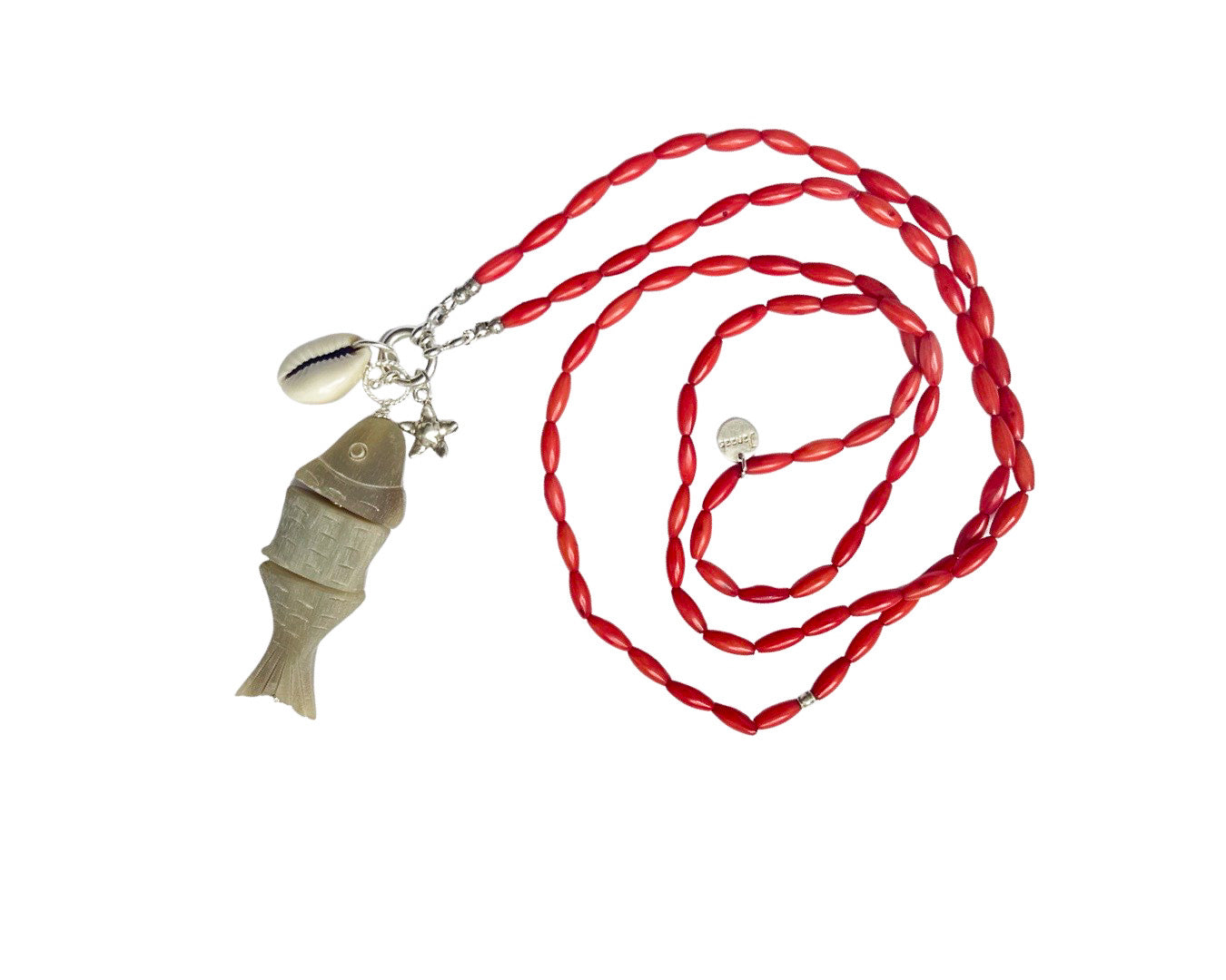 Kette PREMIUM Bambuskoralle „Fisch“ grau-beige