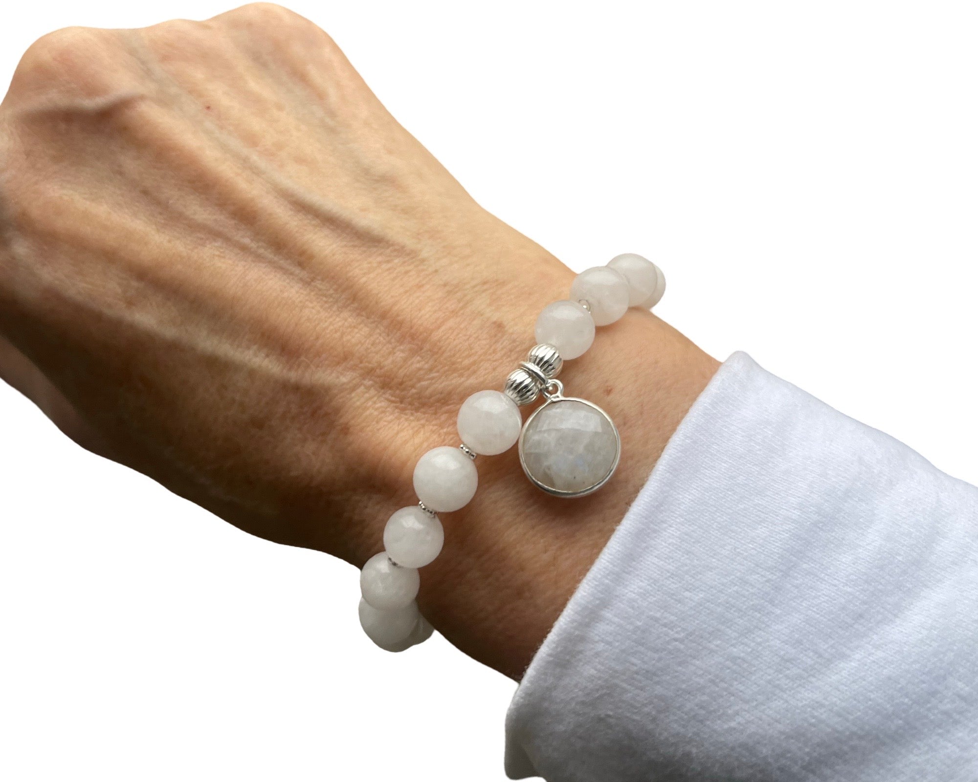 Armband "Achat weiss" mit Mondstein-Anhänger