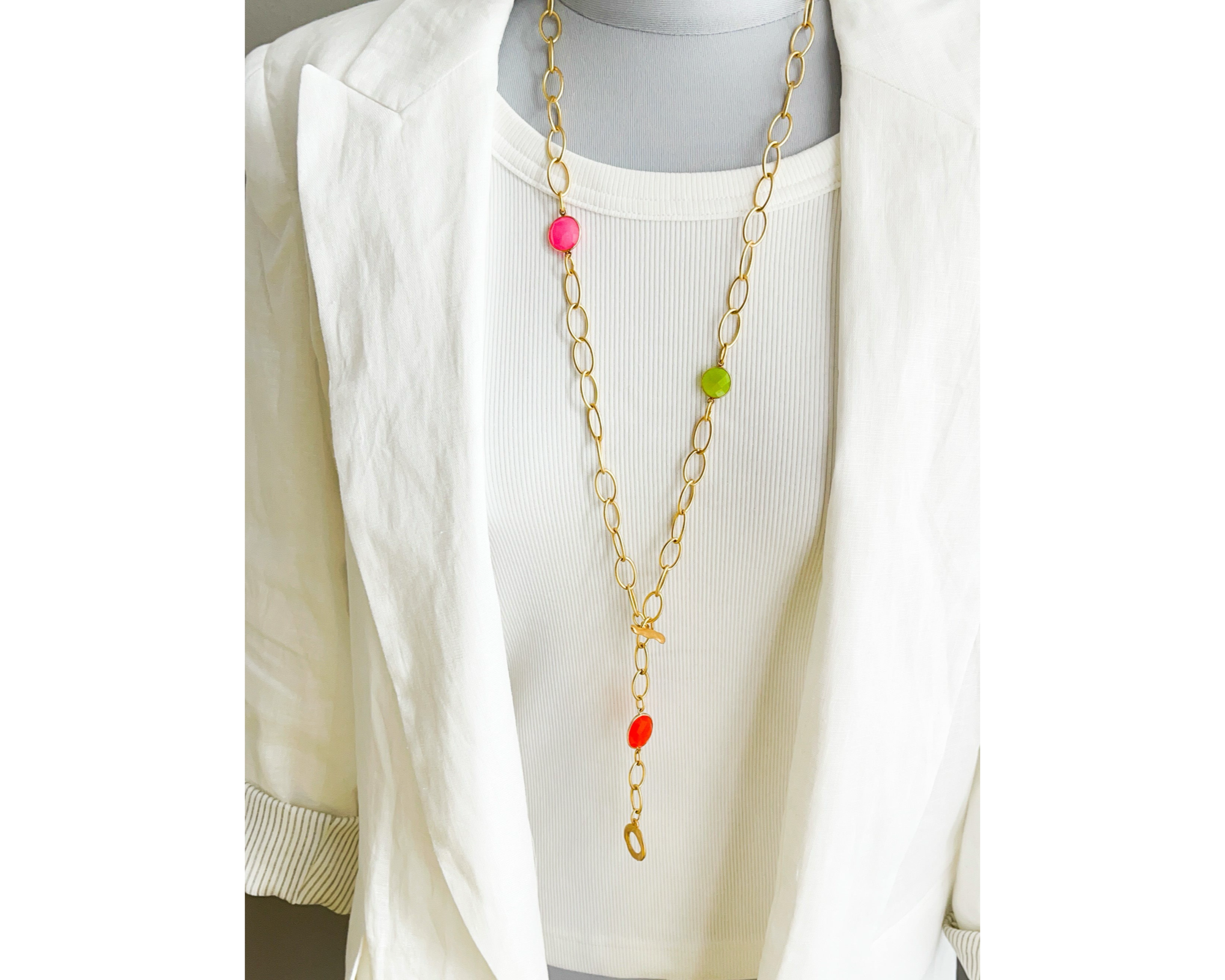 Gliederkette „Colors“ Stahl, vergoldet mit Achat