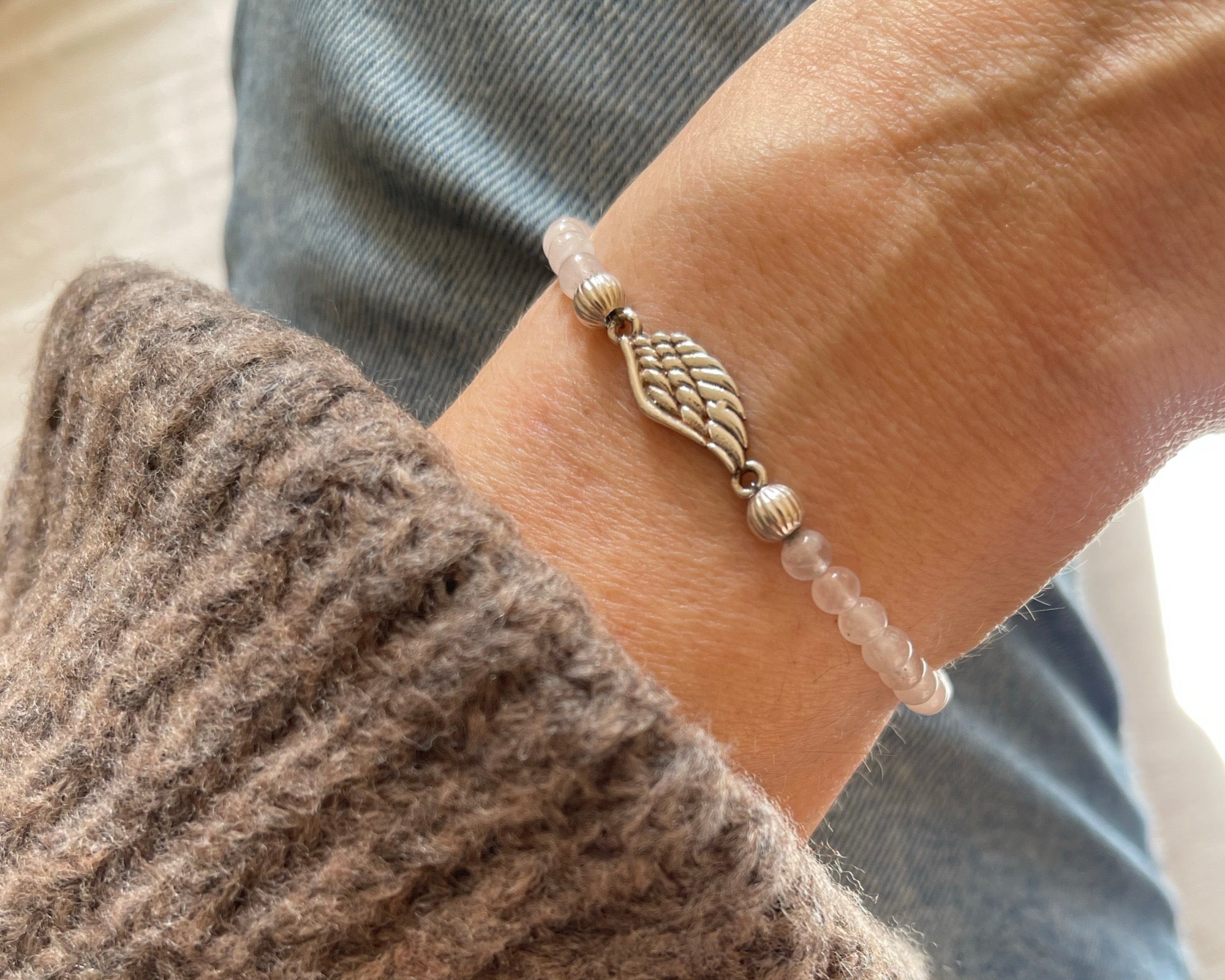 Armband Verbinder "Fly" Rosenquarz