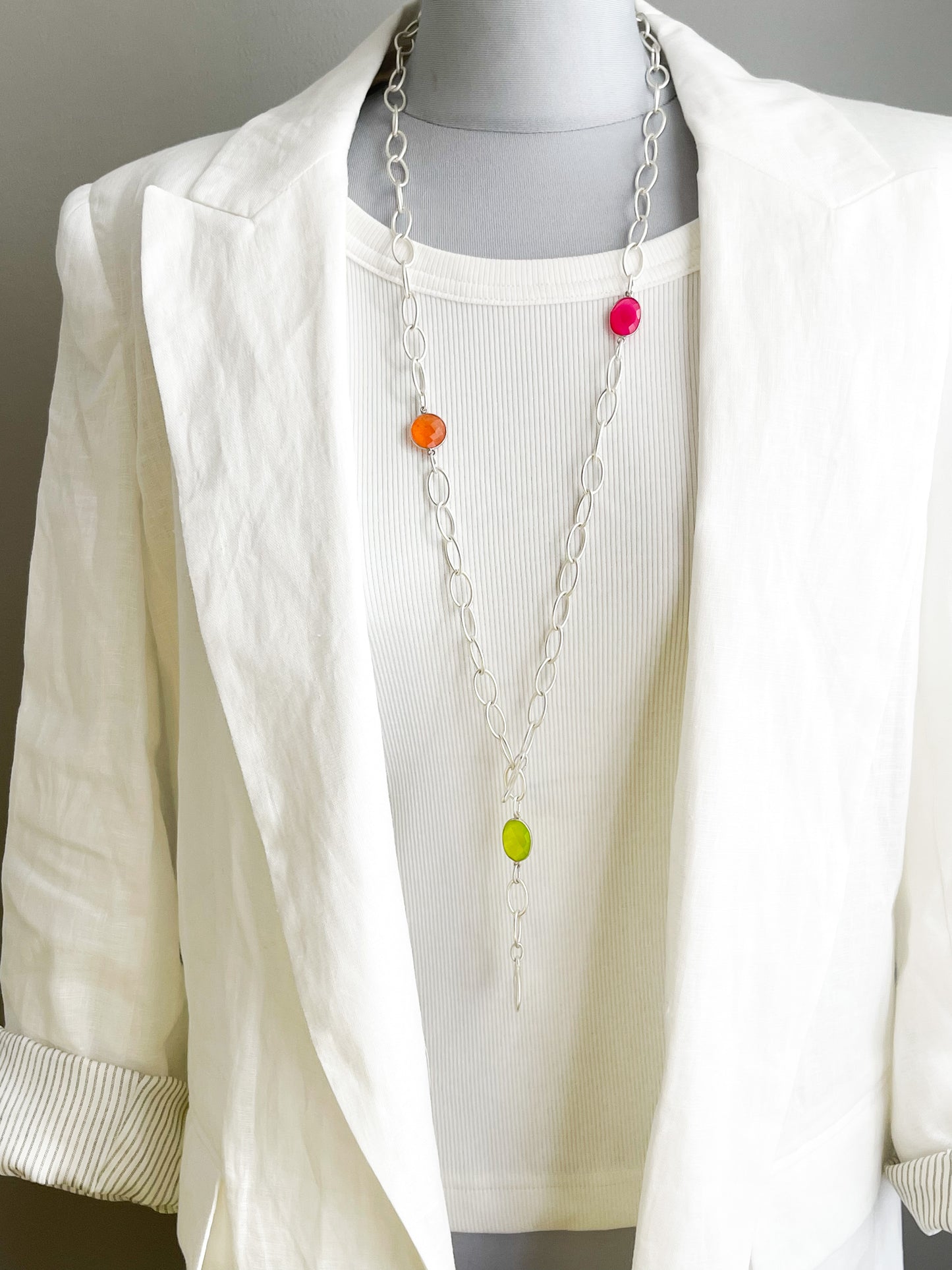 Gliederkette „Colors“ Stahl, versilbert mit Achat