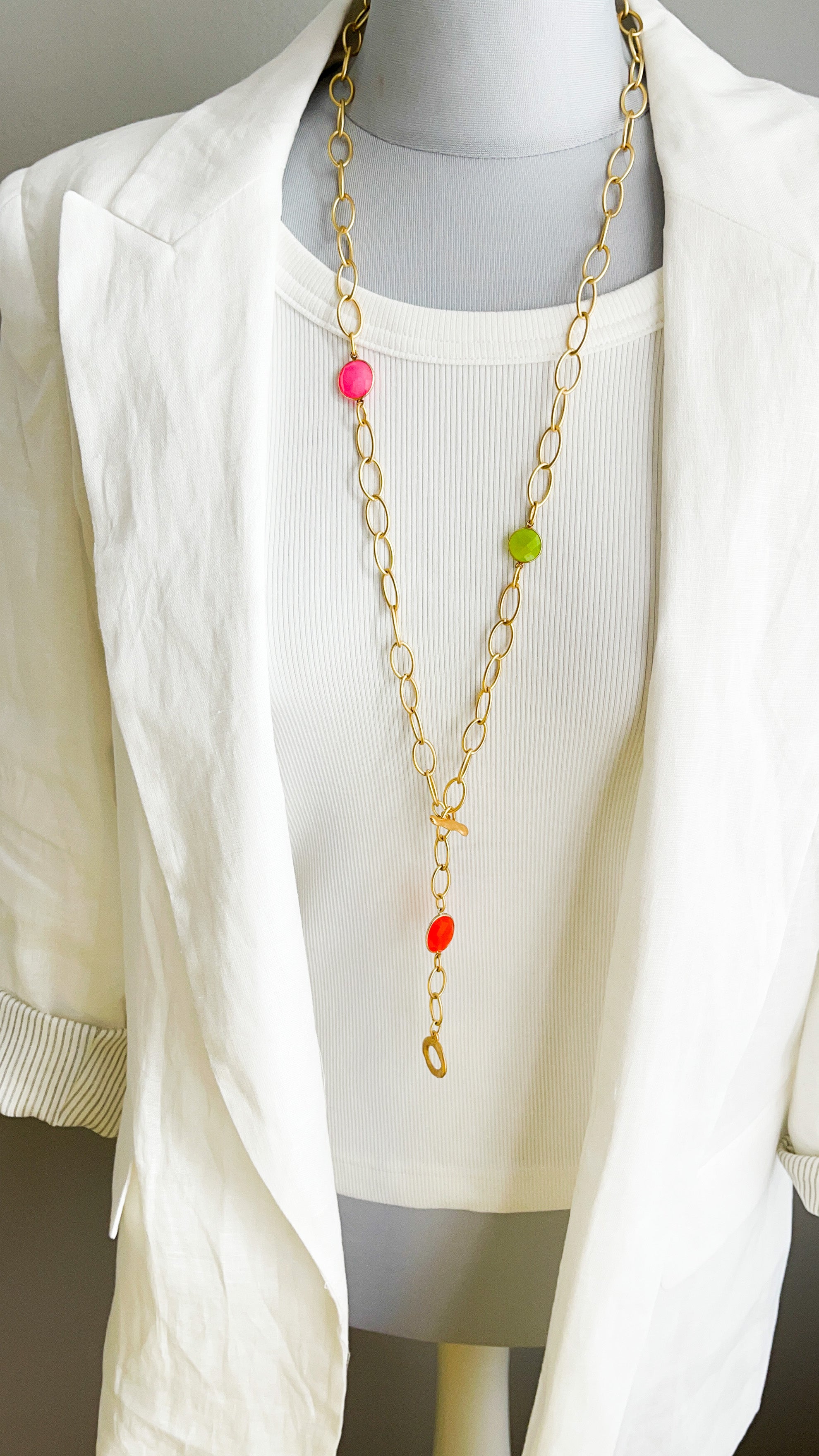 Gliederkette „Colors“ Stahl, vergoldet mit Achat