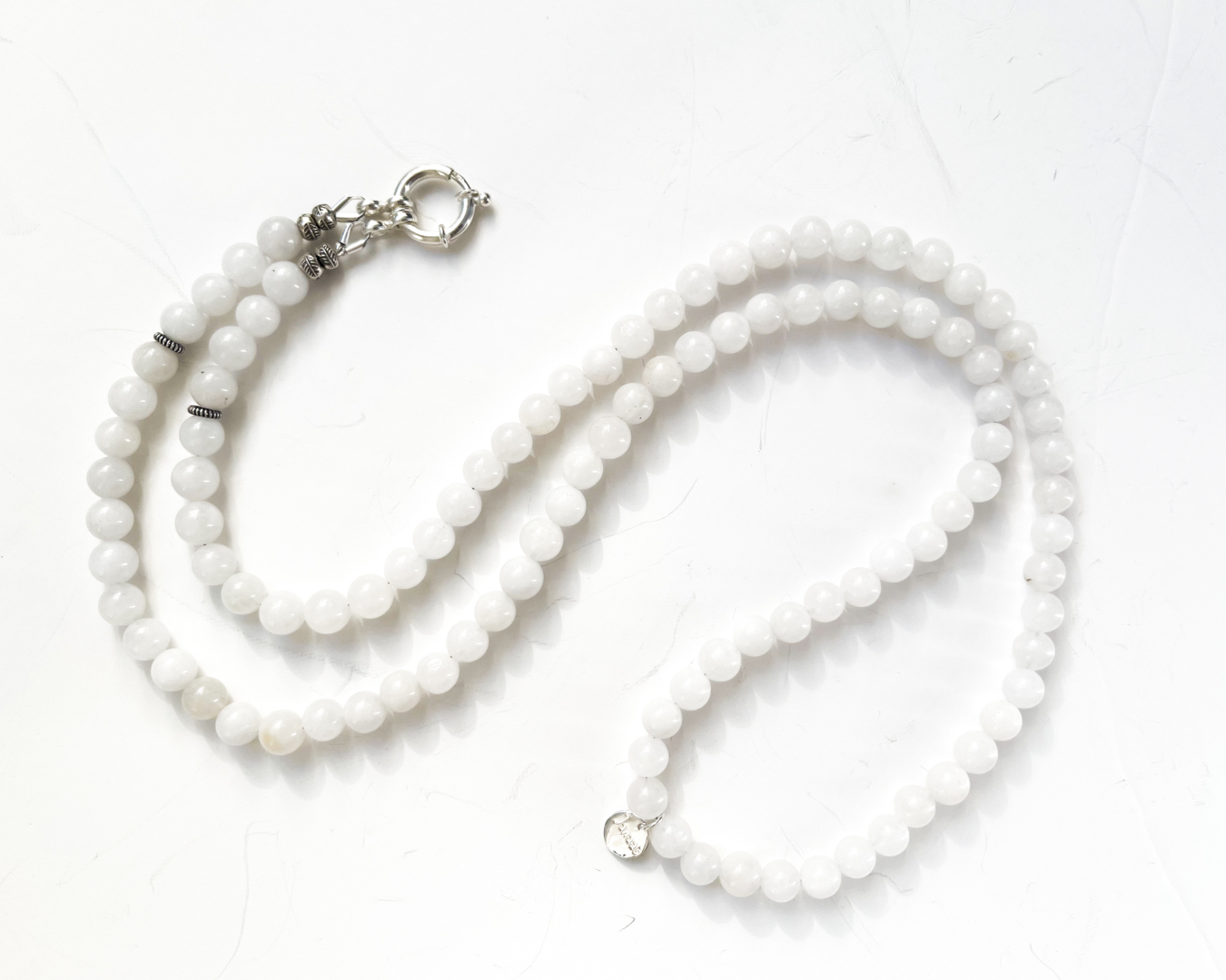 Kette lang Achat weiß mit Wechselring / Karabiner