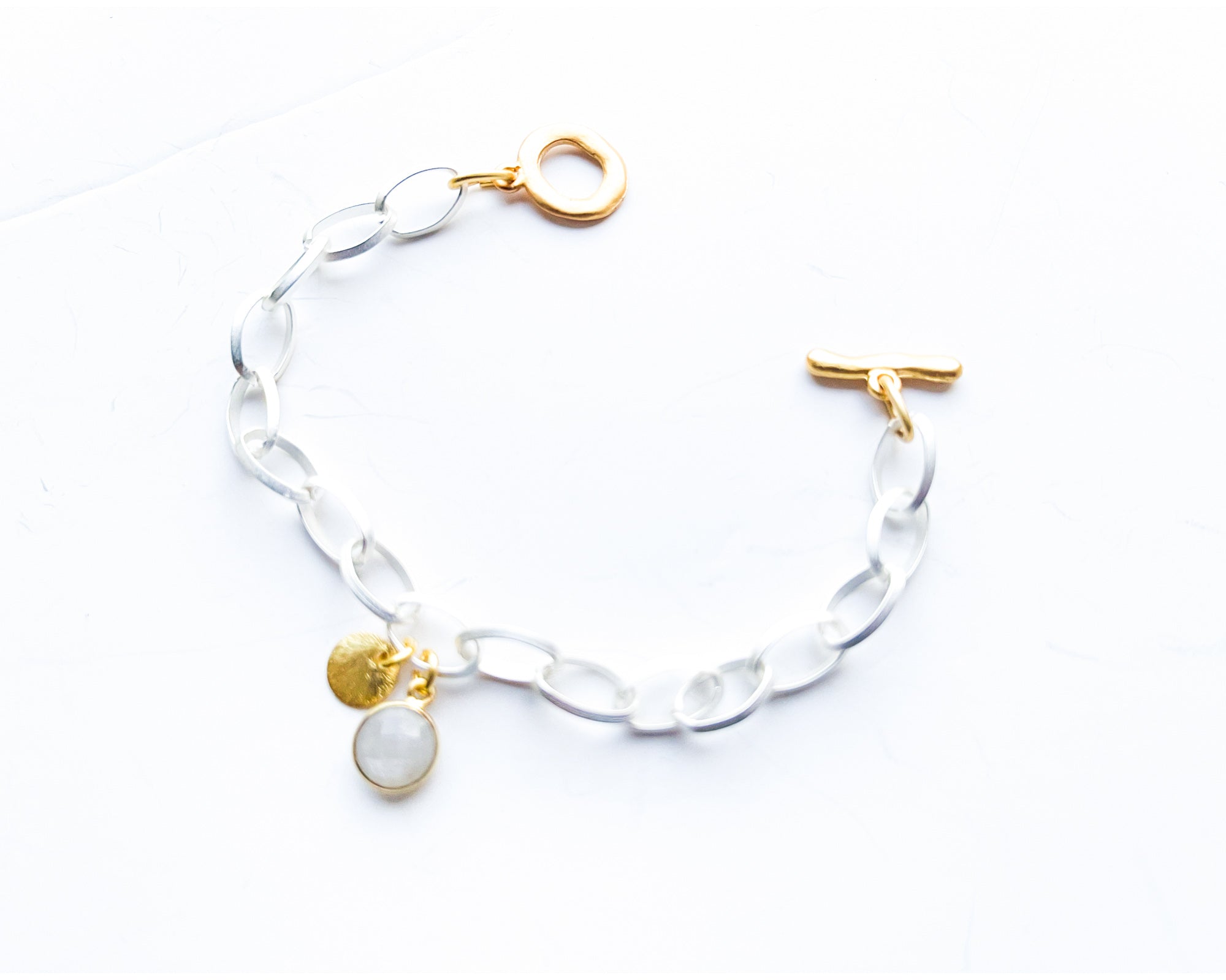 Gliederarmband M „Mondstein Duo“ - Stahl