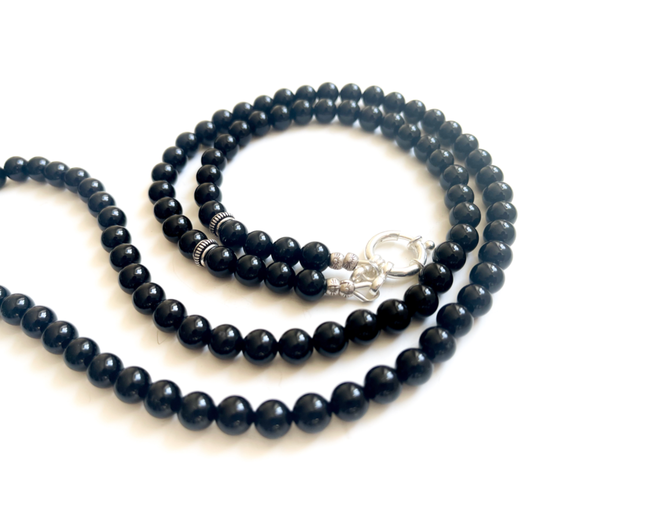 Kette lang Onyx schwarz mit Wechselring / Karabiner