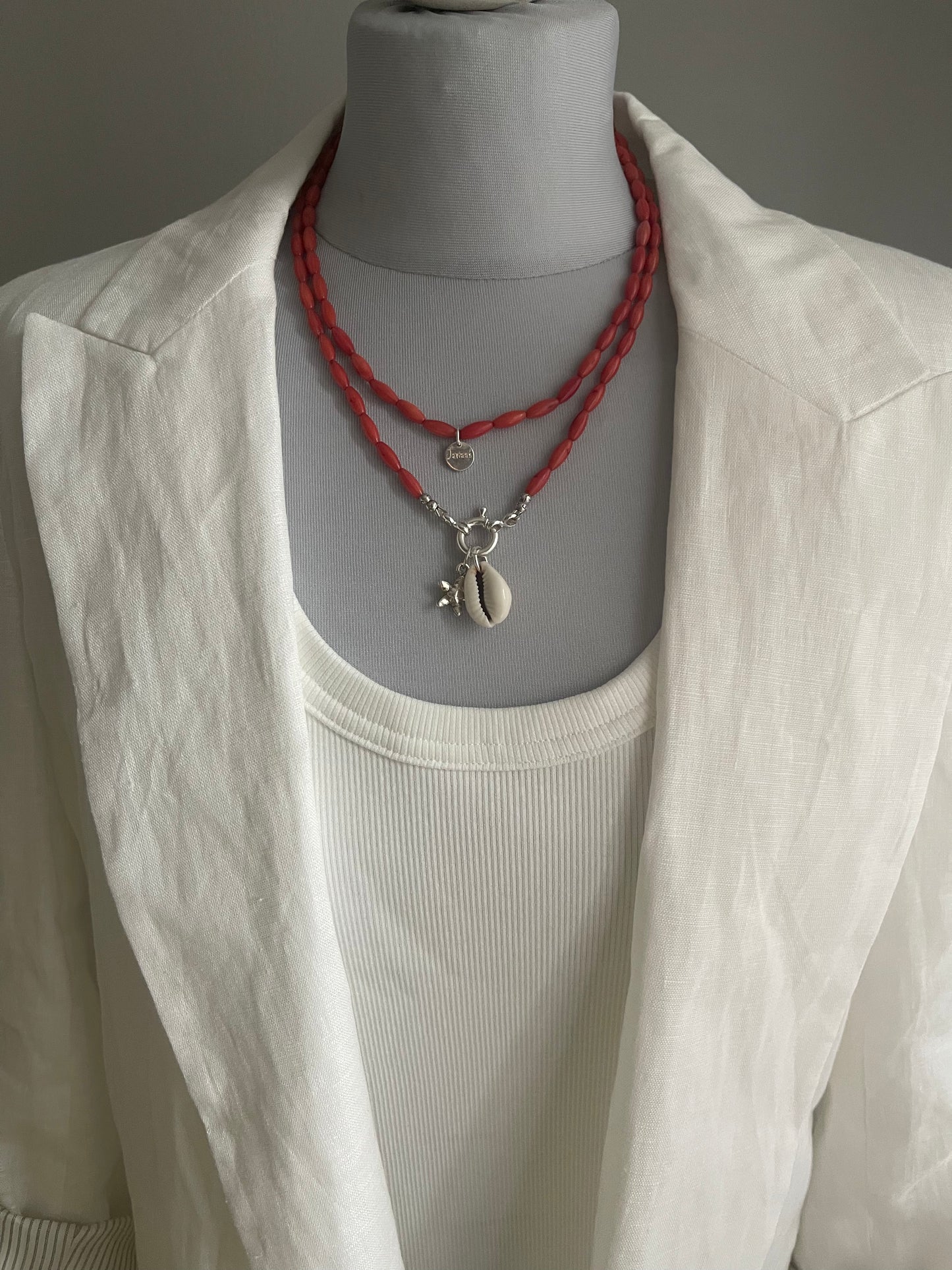 Kette PREMIUM Bambuskoralle „Fisch“ grau-beige