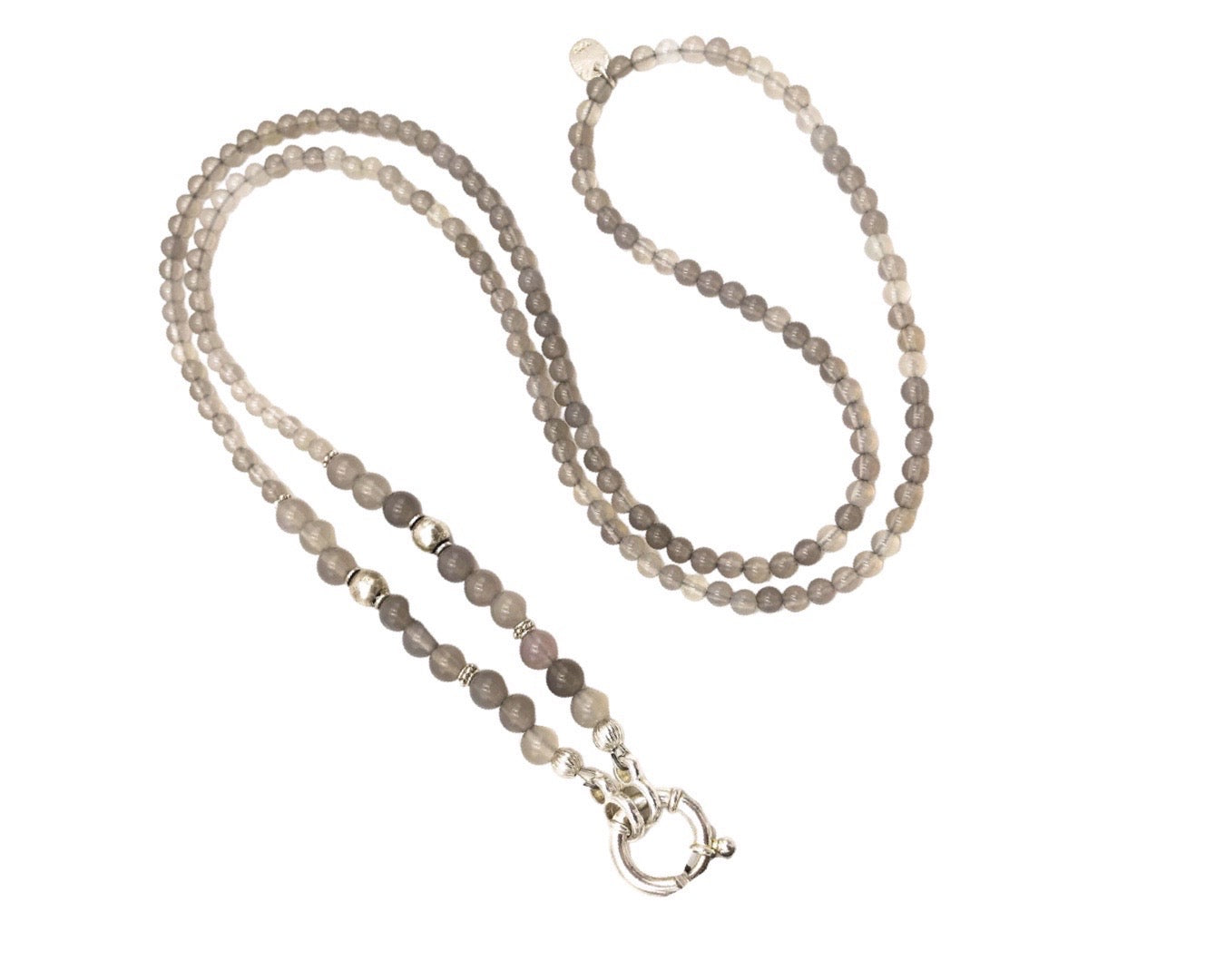 Kette lang Achat grau mit Wechselring / Karabiner