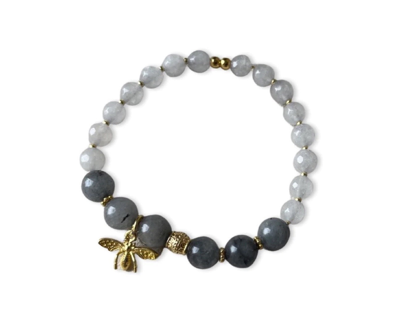 Armband Achat "Bee" blau-grau, gold