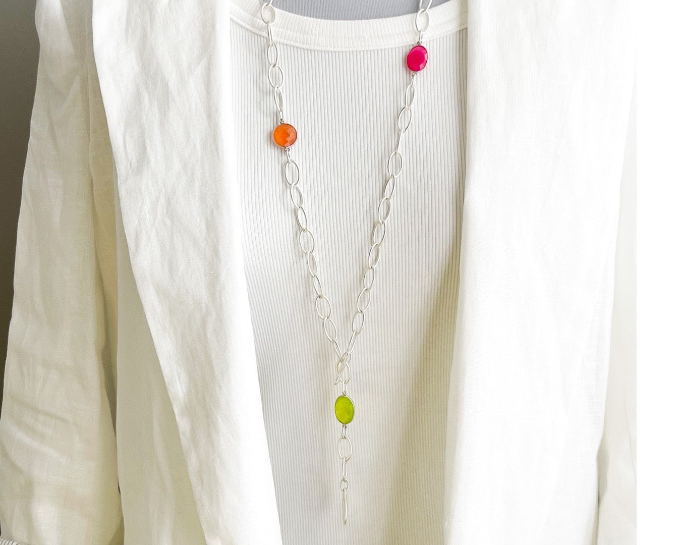 Gliederkette „Colors“ Stahl, versilbert mit Achat