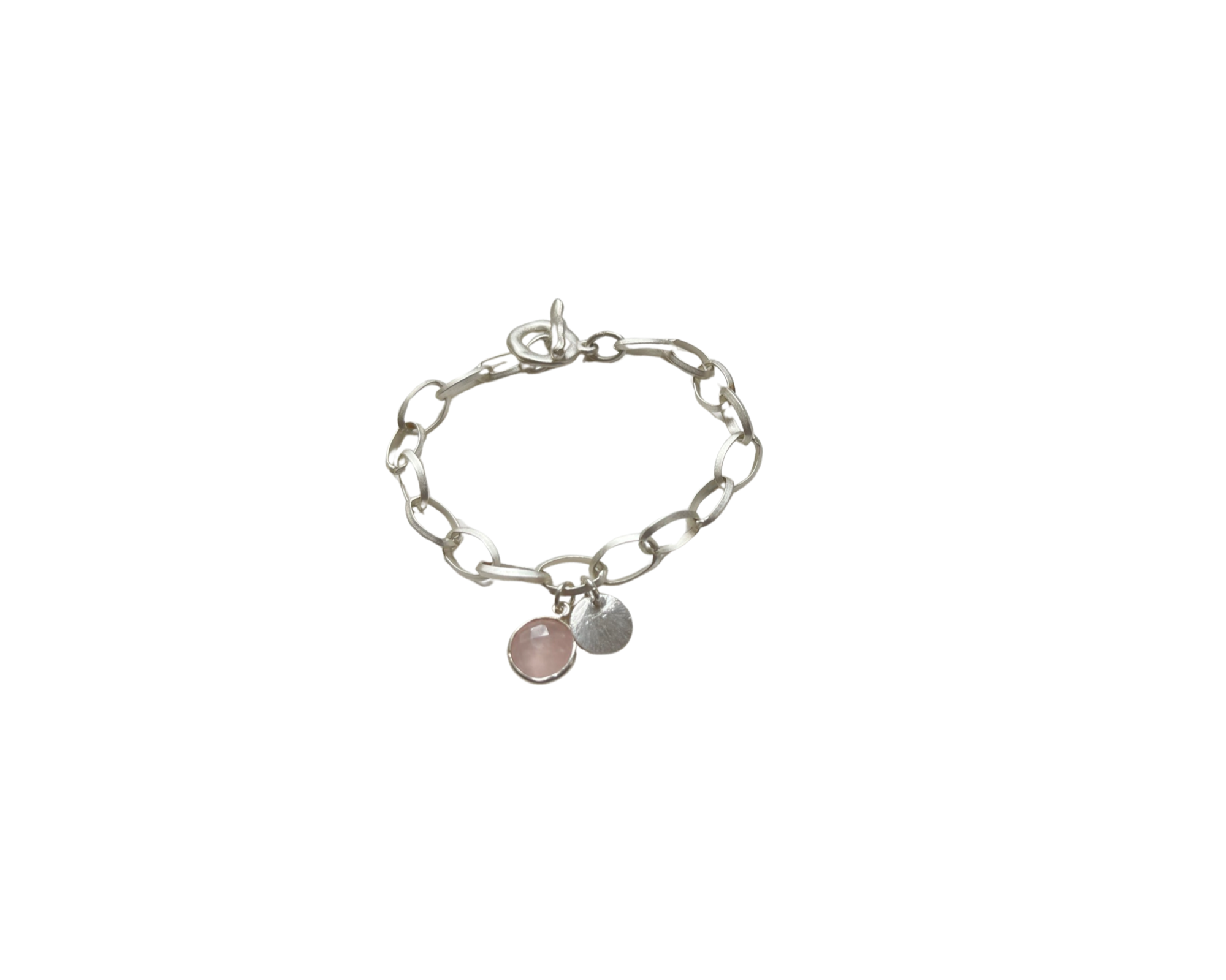 Gliederarmband Stahl mit Rosenquarz Anhänger