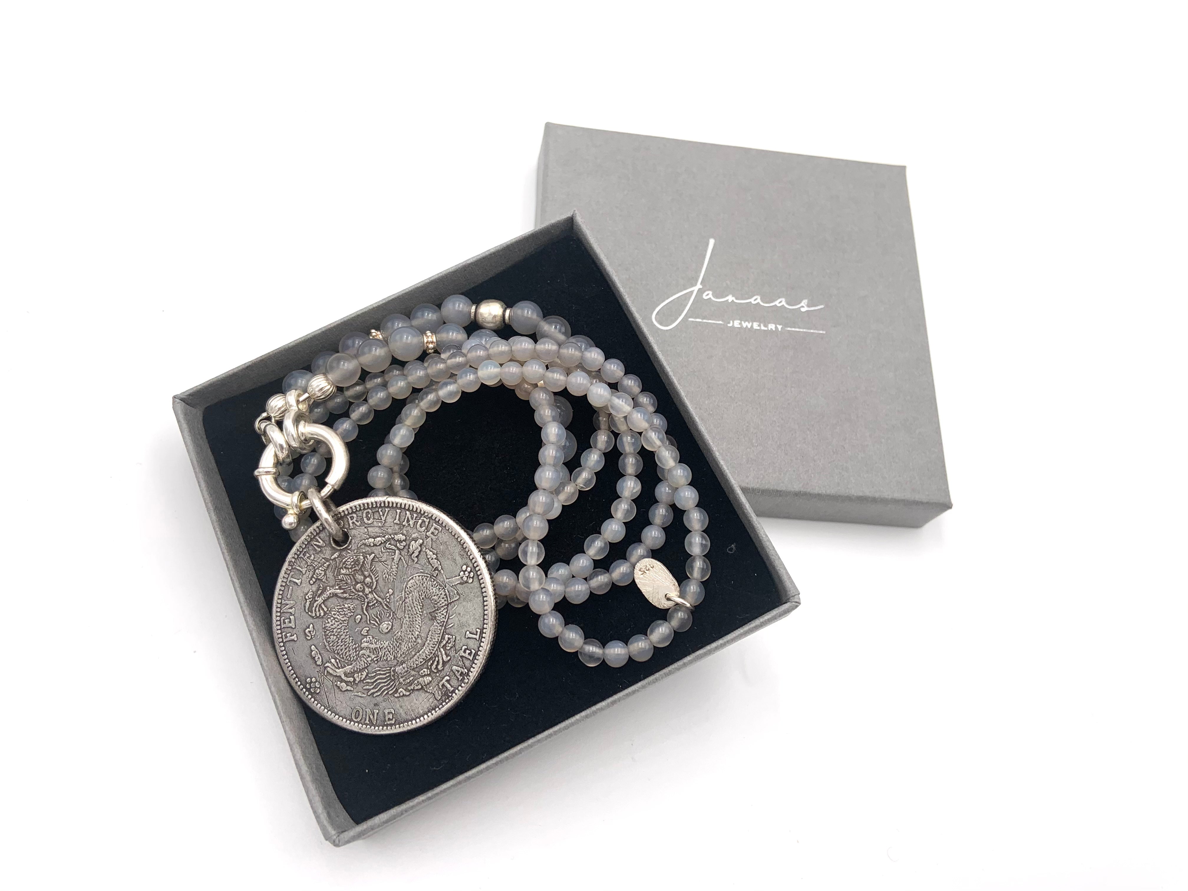 Kette lang "Asia" Achat mit großer Münze