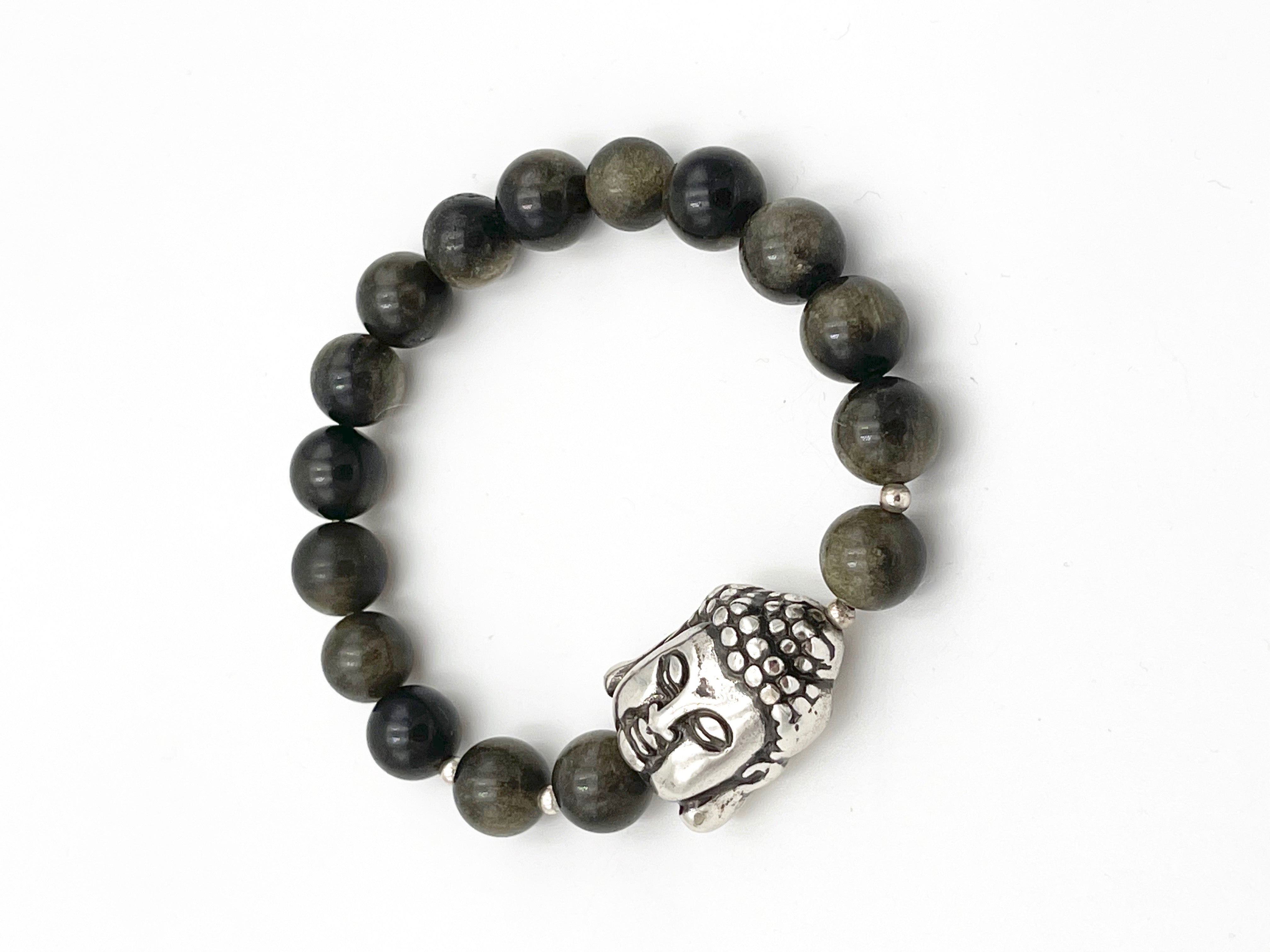 Armband L Goldglanz-Obsidian Buddha