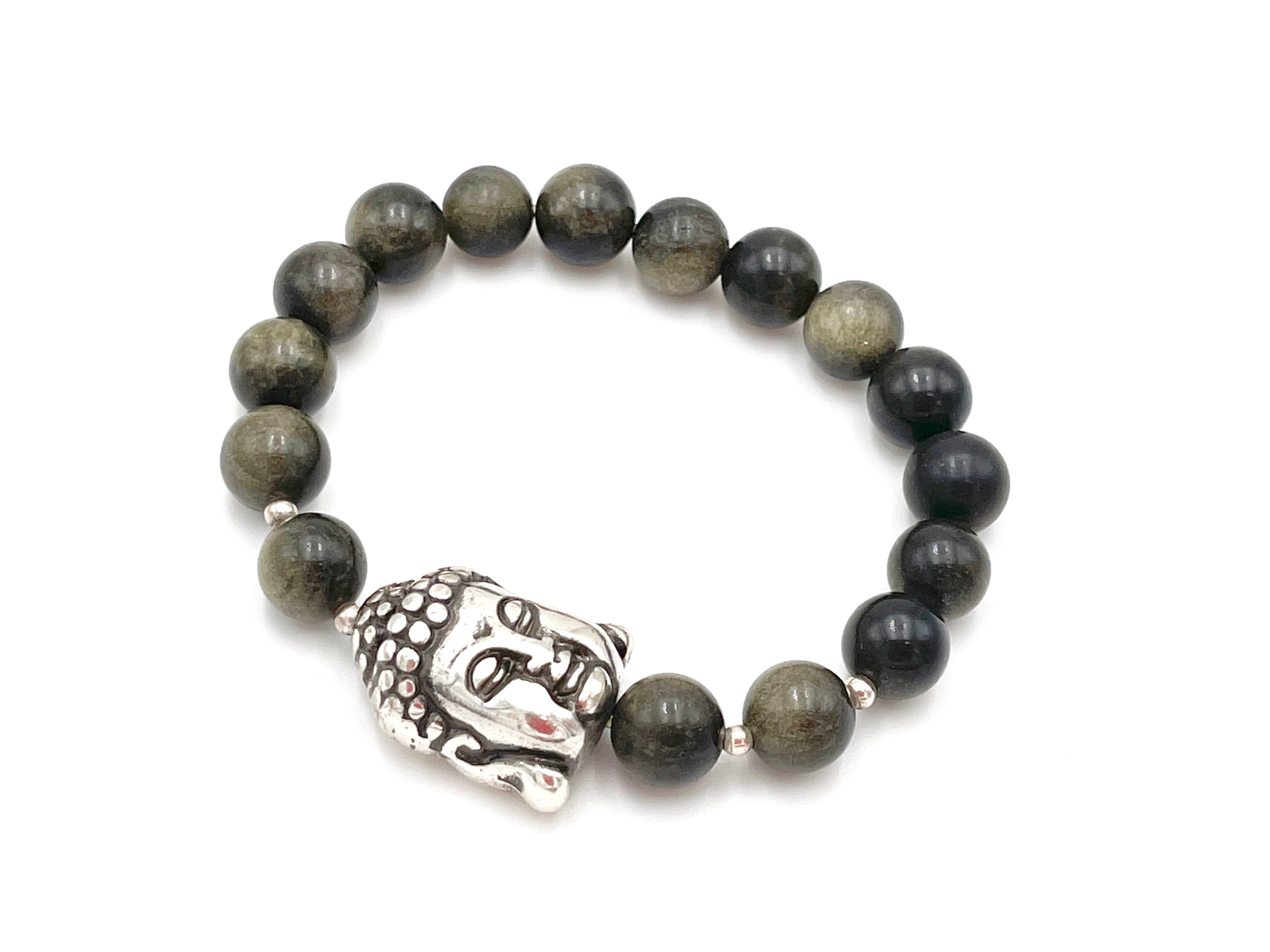 Armband L Goldglanz-Obsidian Buddha