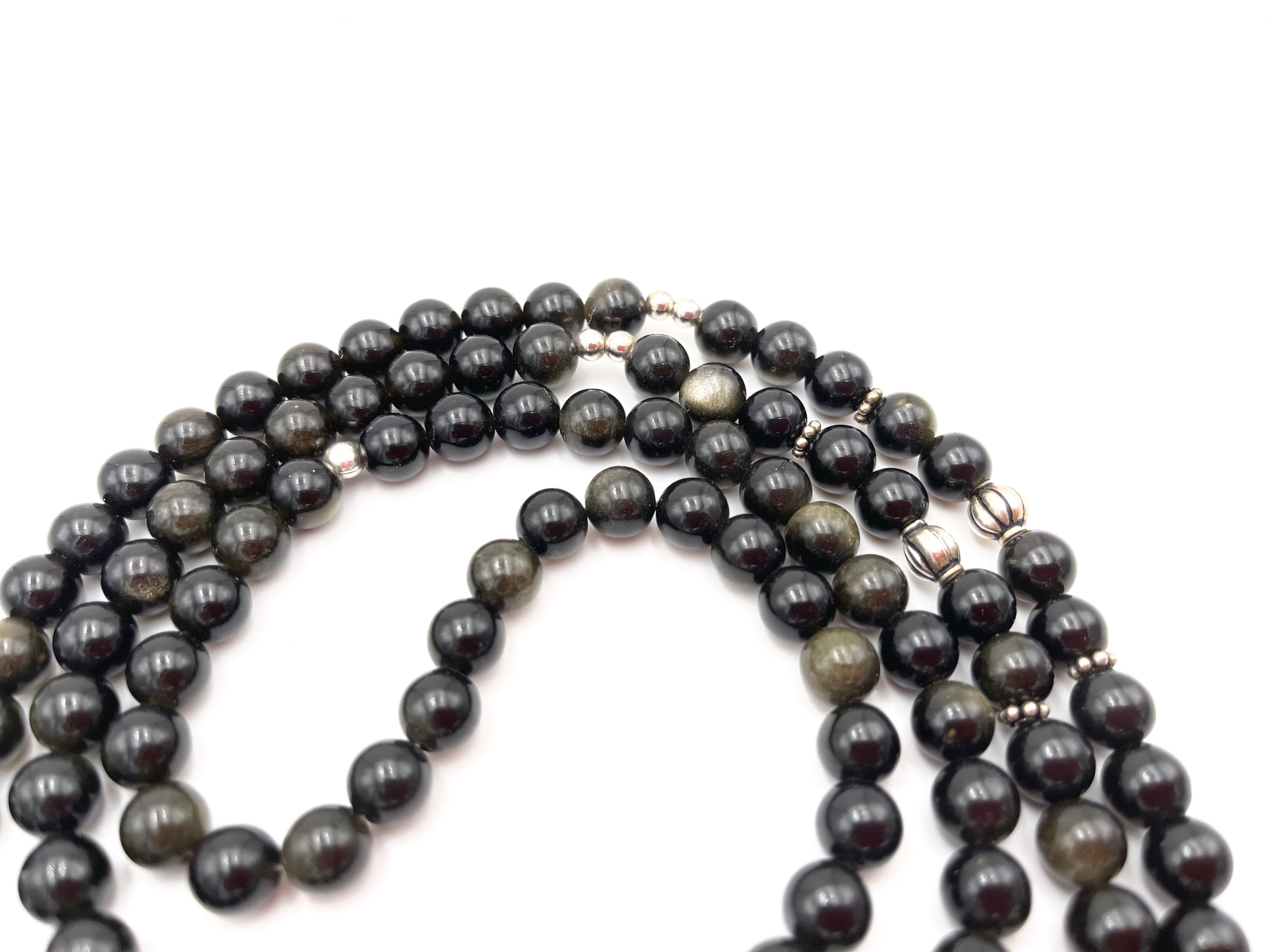 Basiskette Goldglanz-Obsidian mit Wechselring 925 Sterlingsilber (ohne Anhänger)