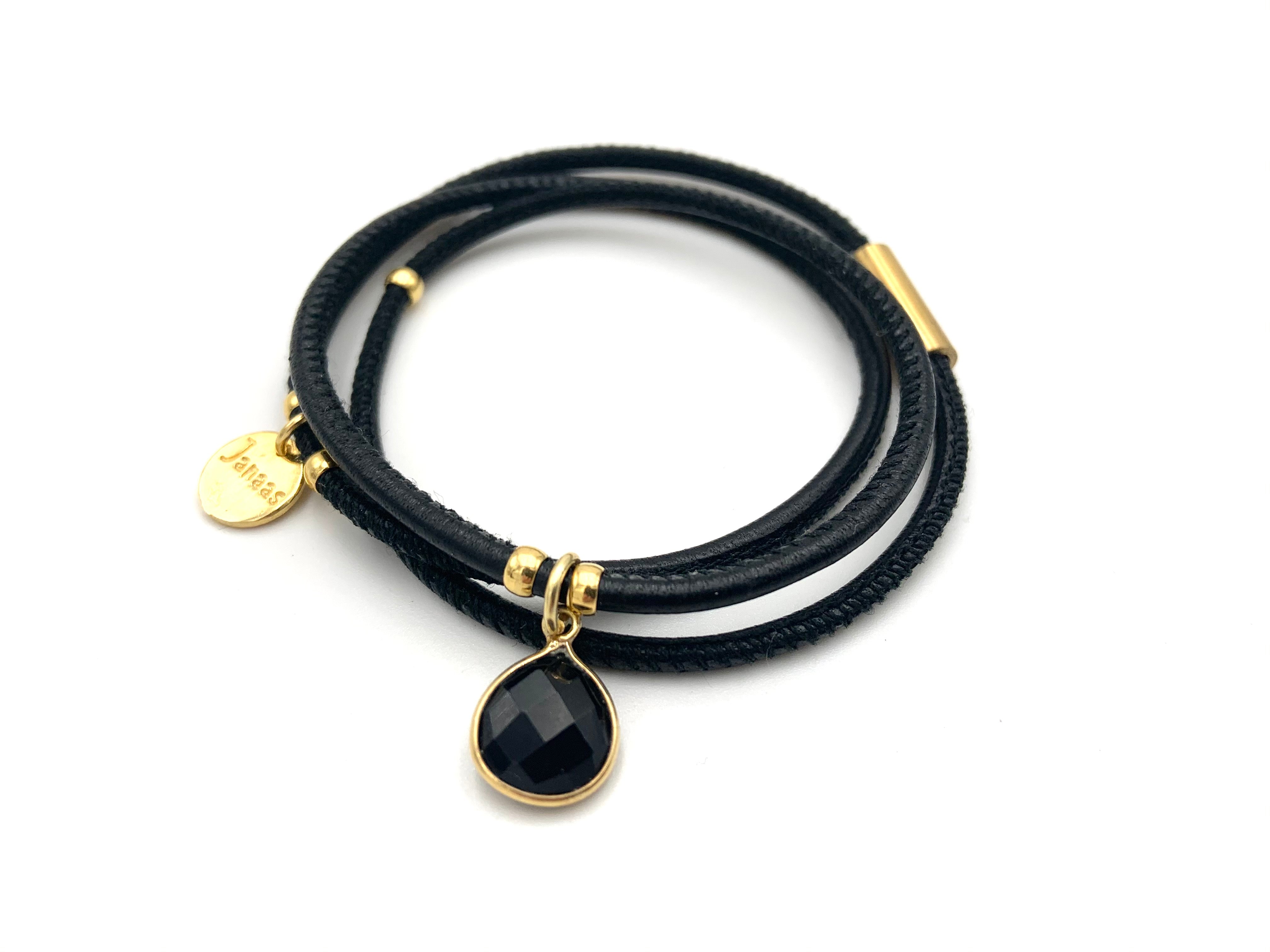Armband "Nappaleder S schwarz gold mit Onyxanhänger"