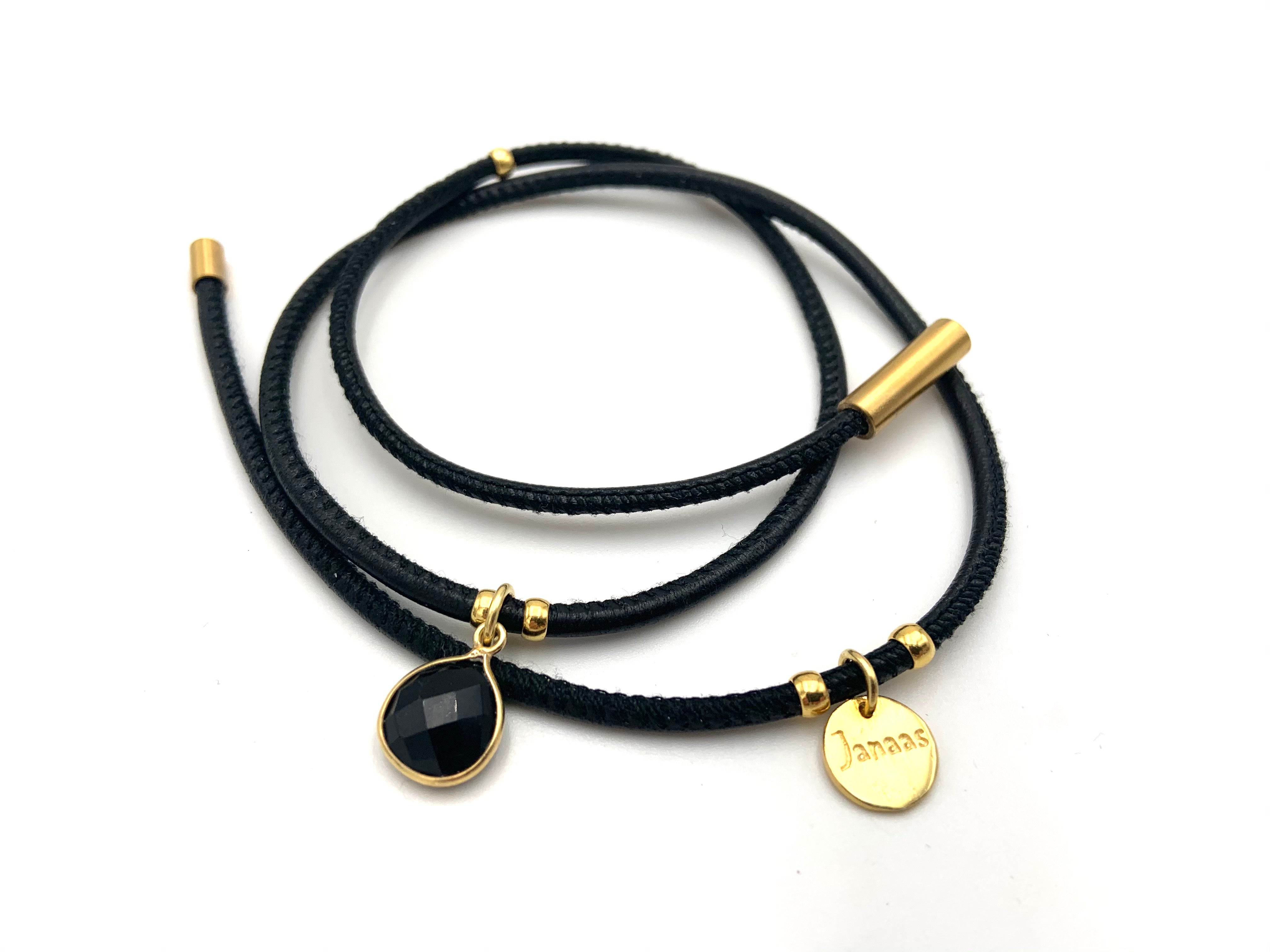 Armband "Nappaleder S schwarz gold mit Onyxanhänger"