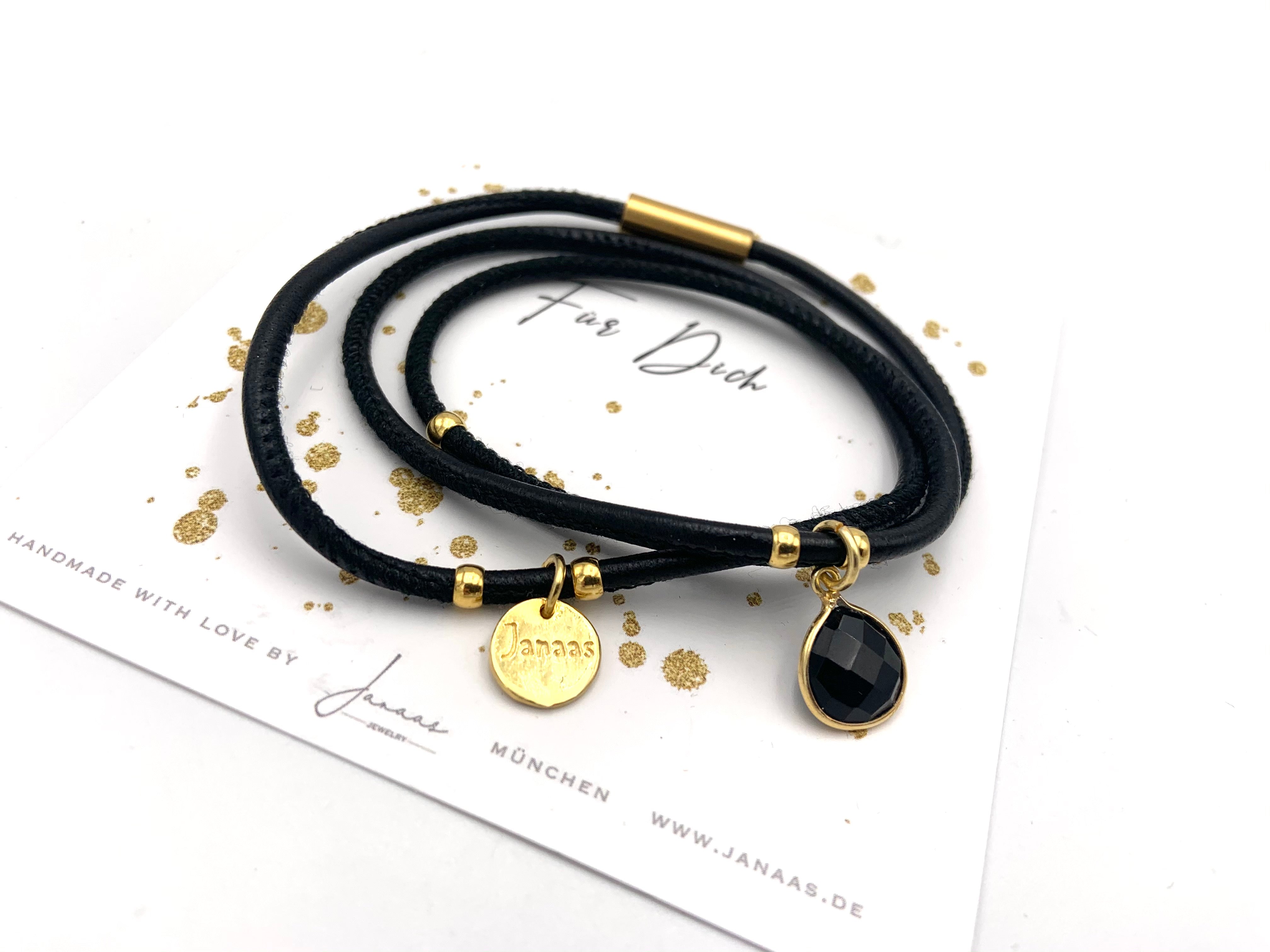 Armband "Nappaleder S schwarz gold mit Onyxanhänger"