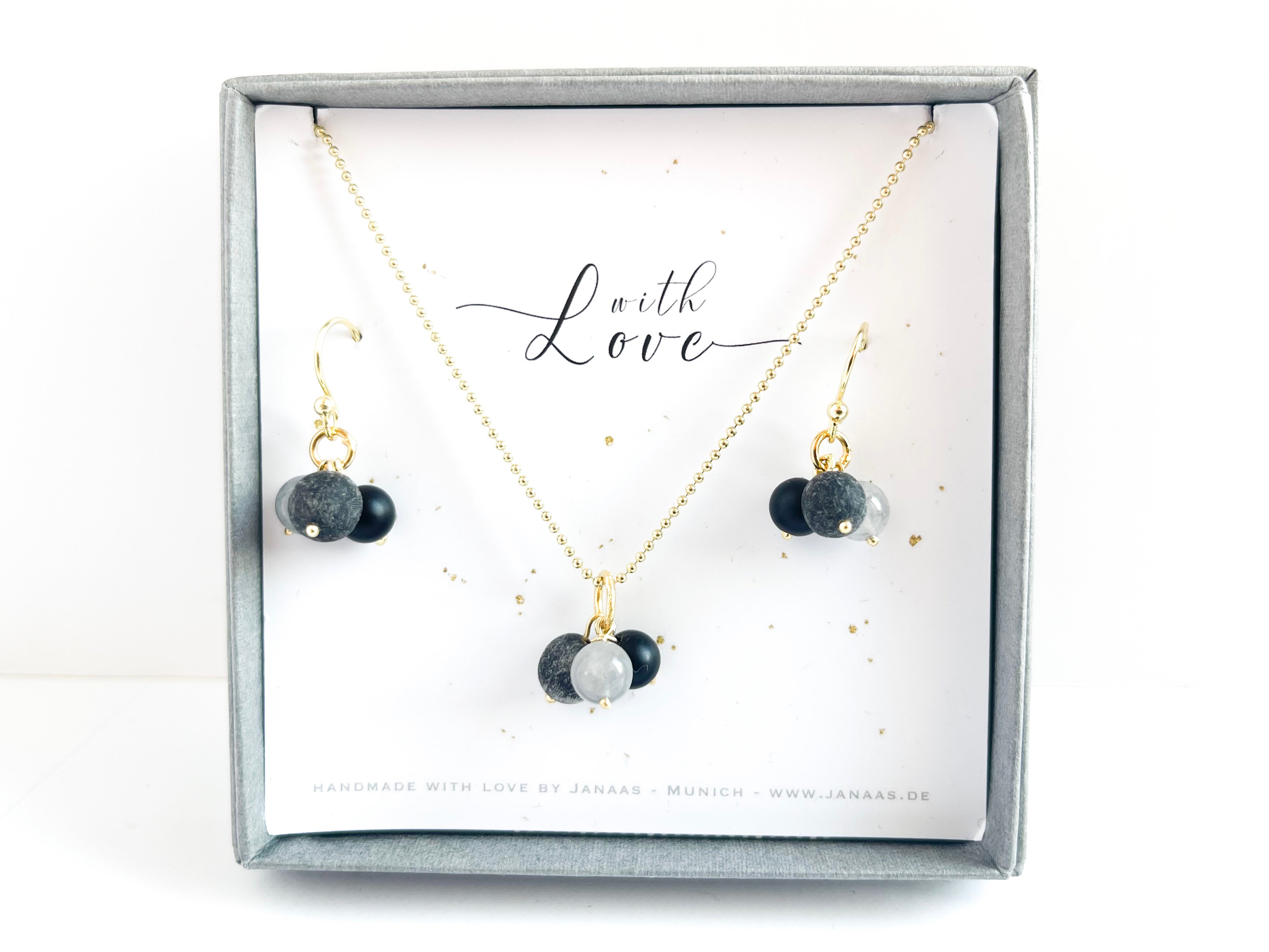 Kette "Balls" grau&schwarz - 925 Sterlingsilber