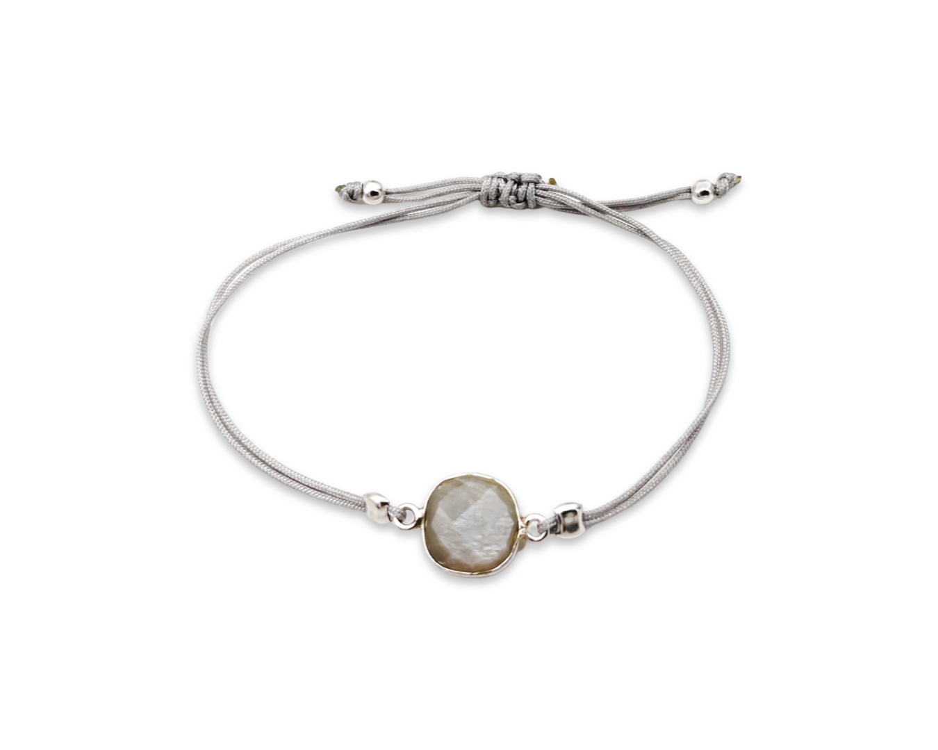 Nylonarmband grau/silber mit Mondstein-Verbinder - 925 Sterlingsilber