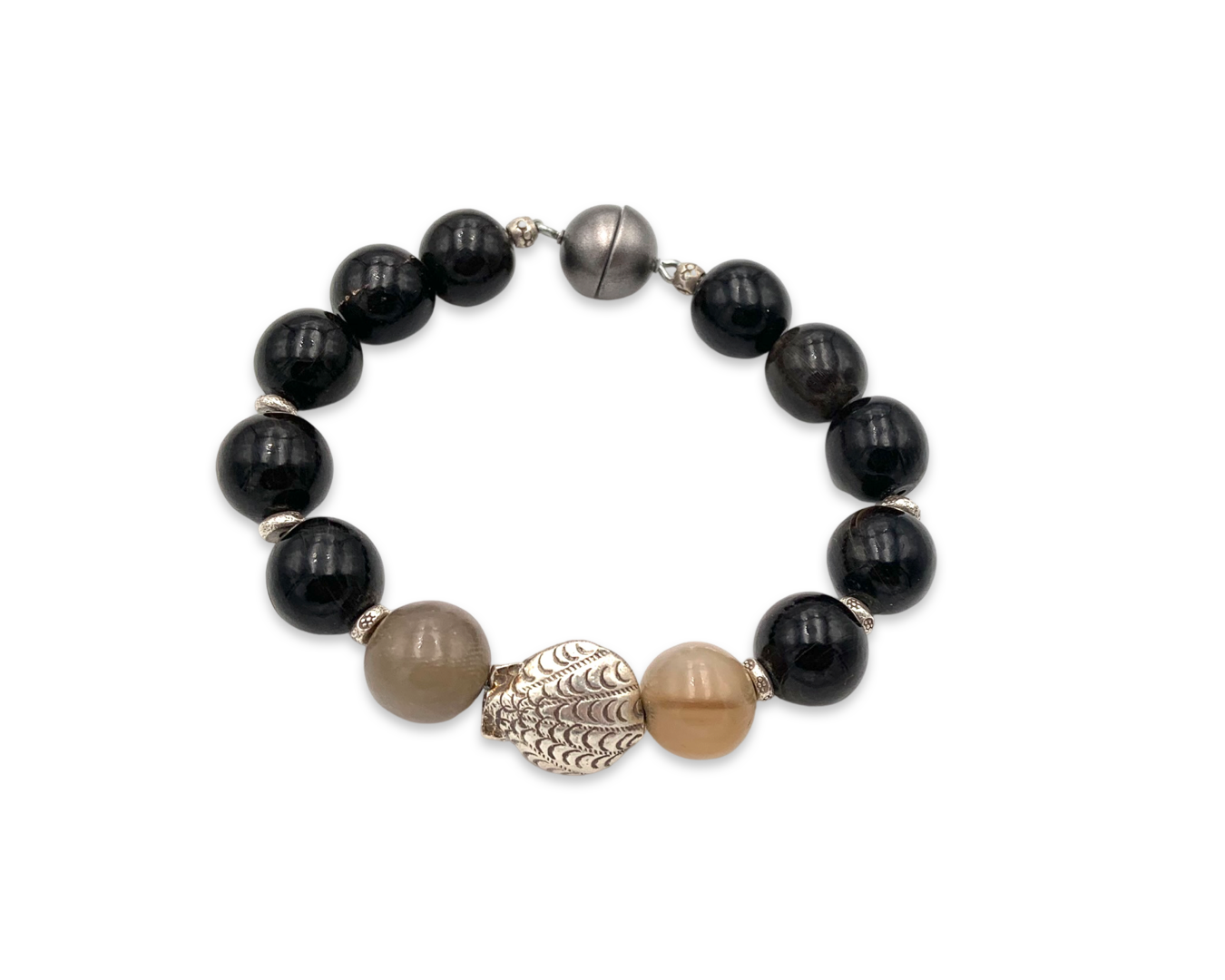 Armband PREMIUM - "Black Horn 1" L, silber