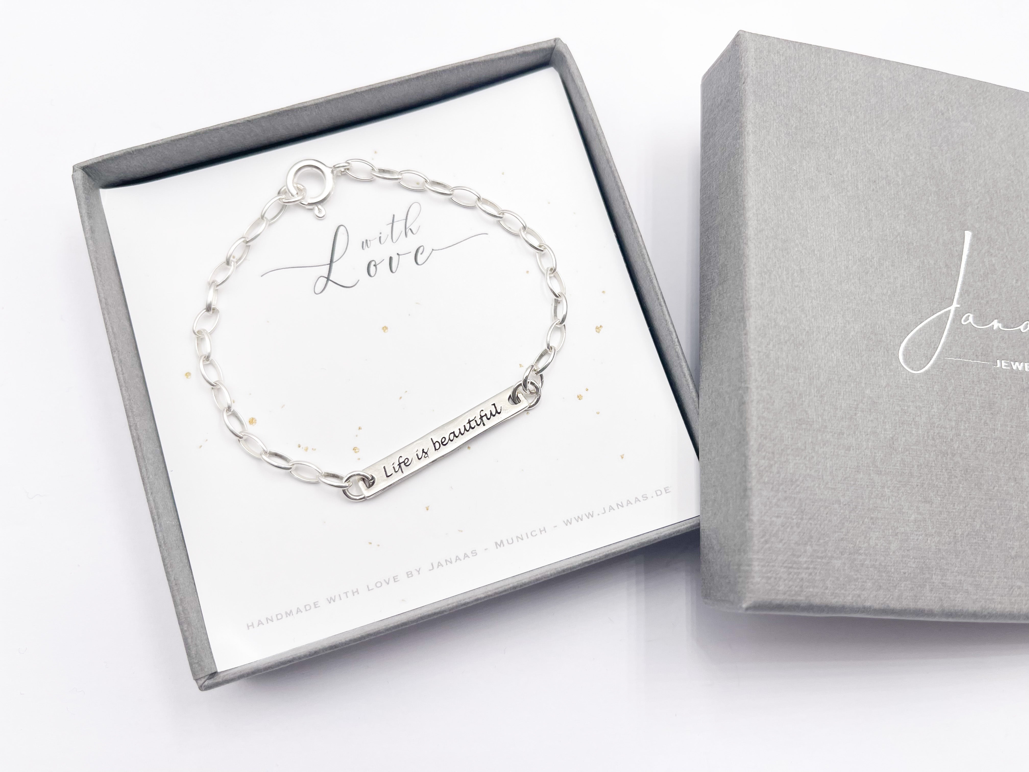Gliederarmband M „Life is Beautiful“ - 925 Sterlingsilber