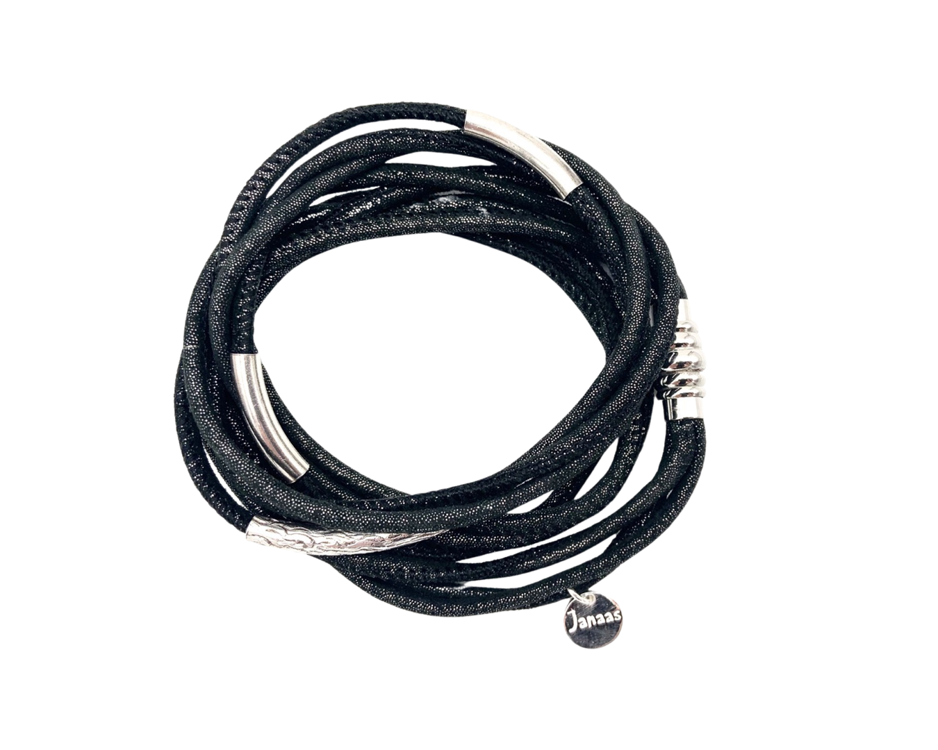 Armband Nappaleder "Tubes" - schwarz metallic