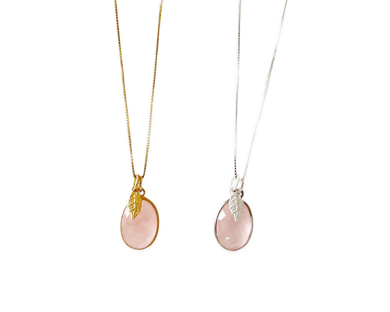Kette „Rosenquarz Leaf“ - 925 Sterlingsilber