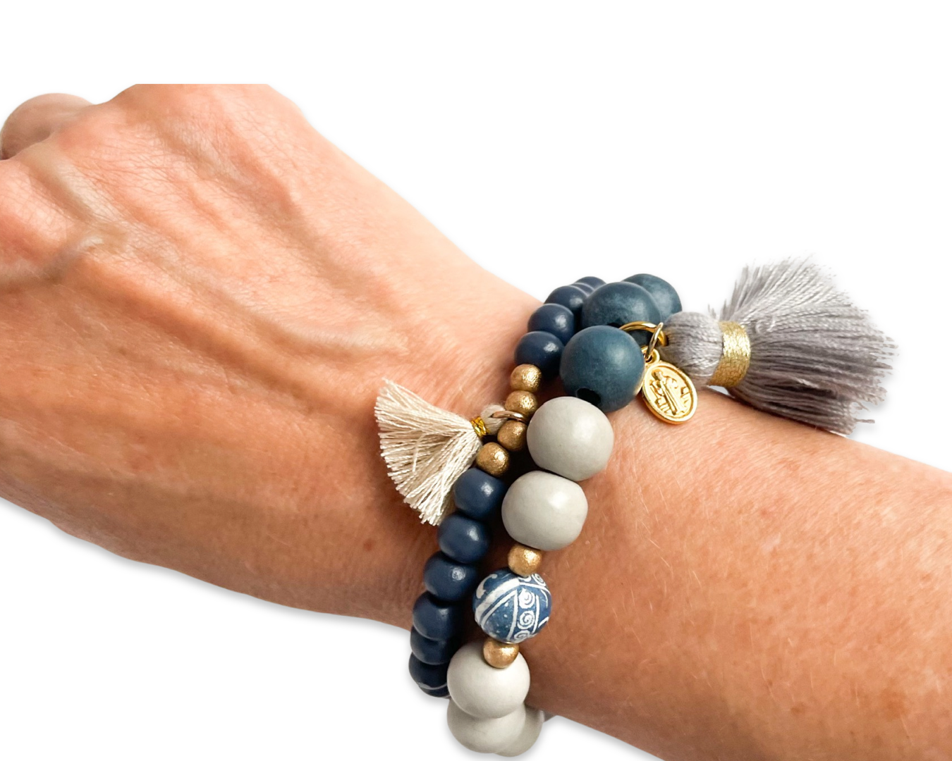 Armband "Positano" grau, dunkelblau, gold