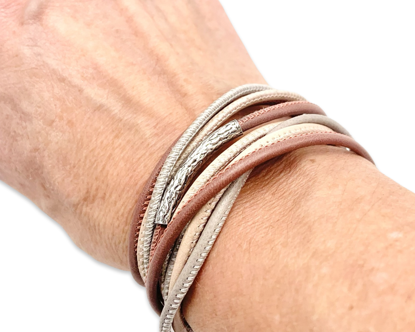 Wickelarmband Nappaleder Trio Tubes - Grau&Altrosé