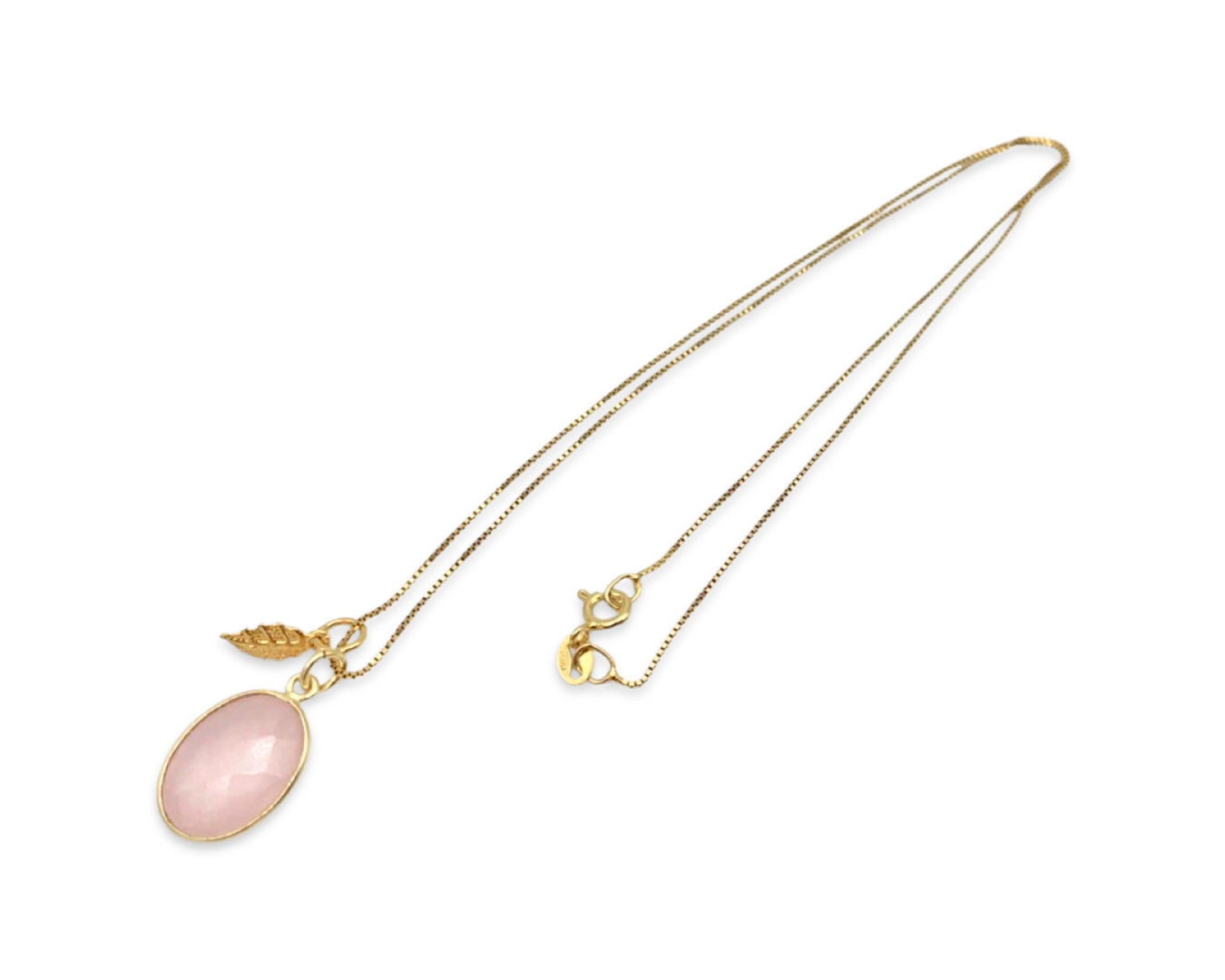 Kette „Rosenquarz Leaf“ - 925 Sterlingsilber