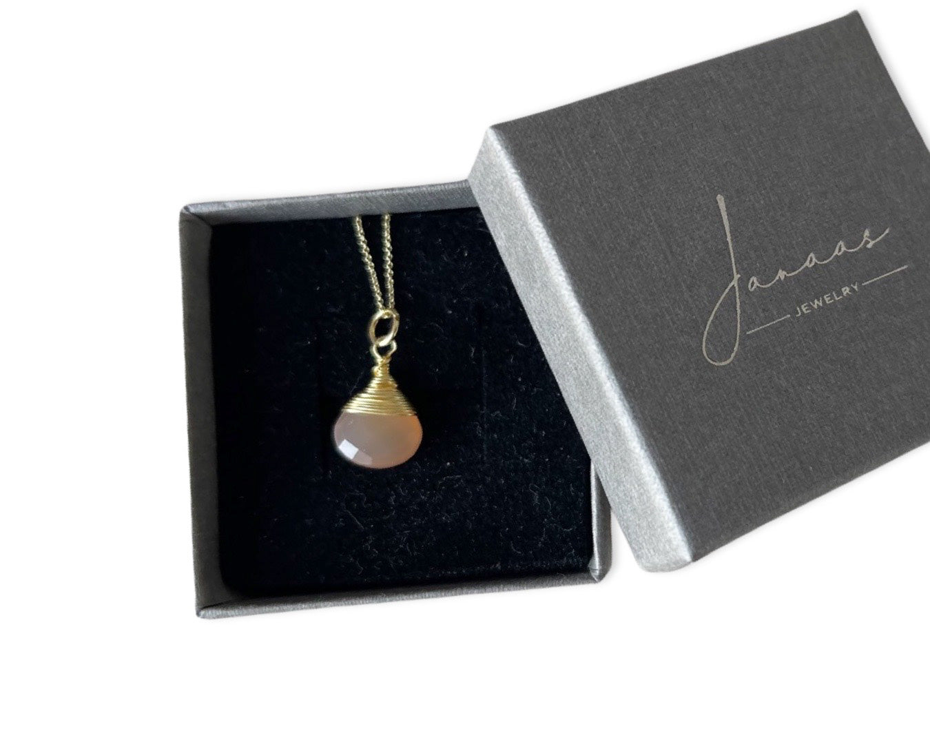 Kette "Drop Mondstein orange" - 925 Sterlingsilber