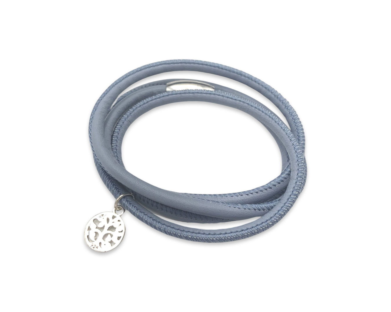 Armband Nappaleder blau mit Anhänger "Blume des Lebens" aus Sterlingsilber