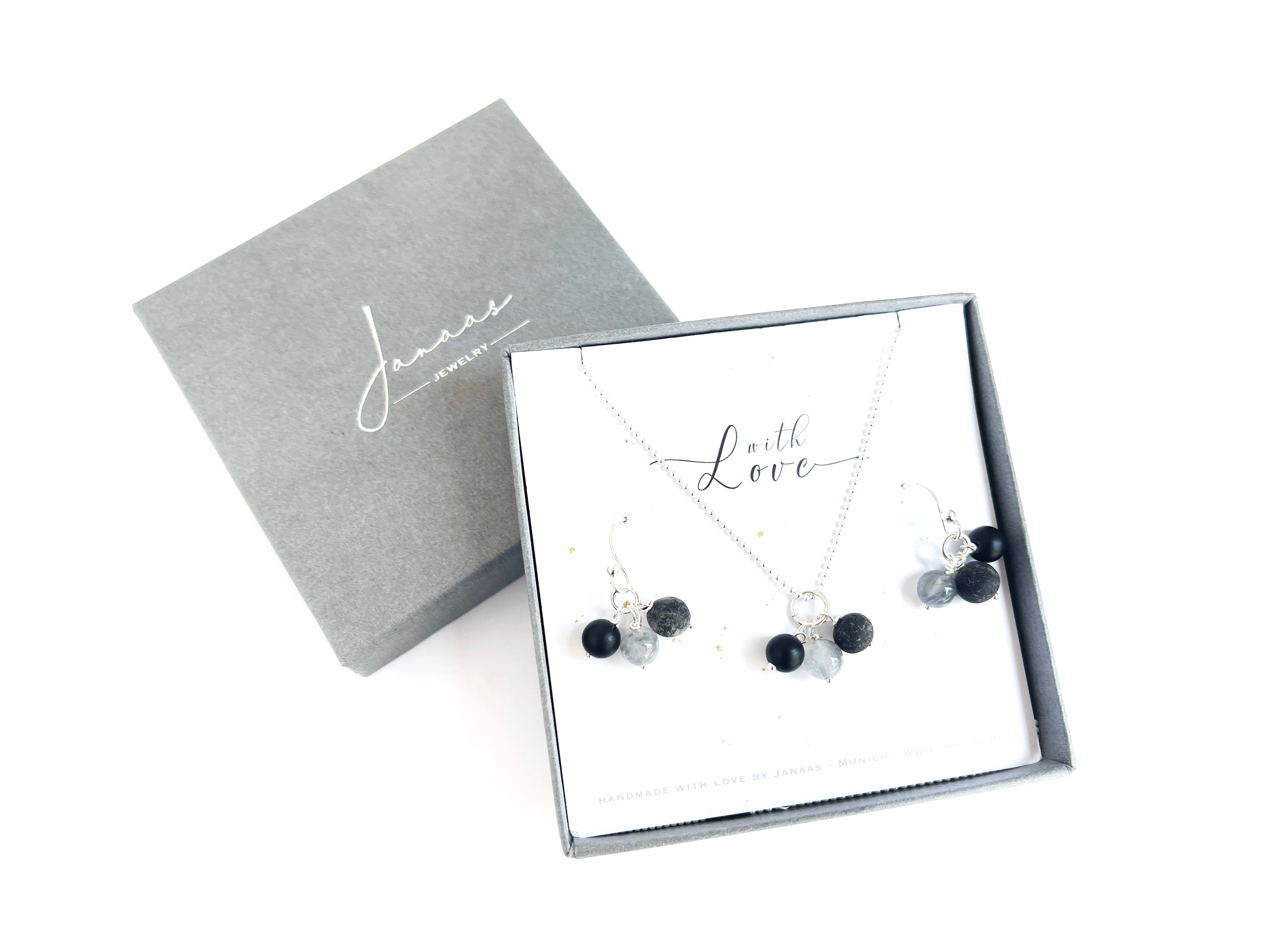 Kette "Balls" grau&schwarz - 925 Sterlingsilber