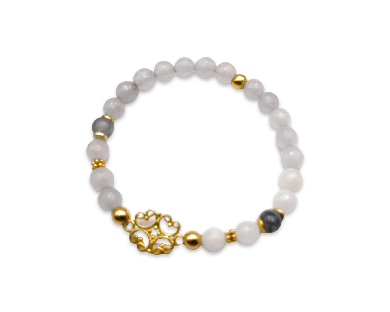 Armband Verbinder "White Achat Ornament" gold