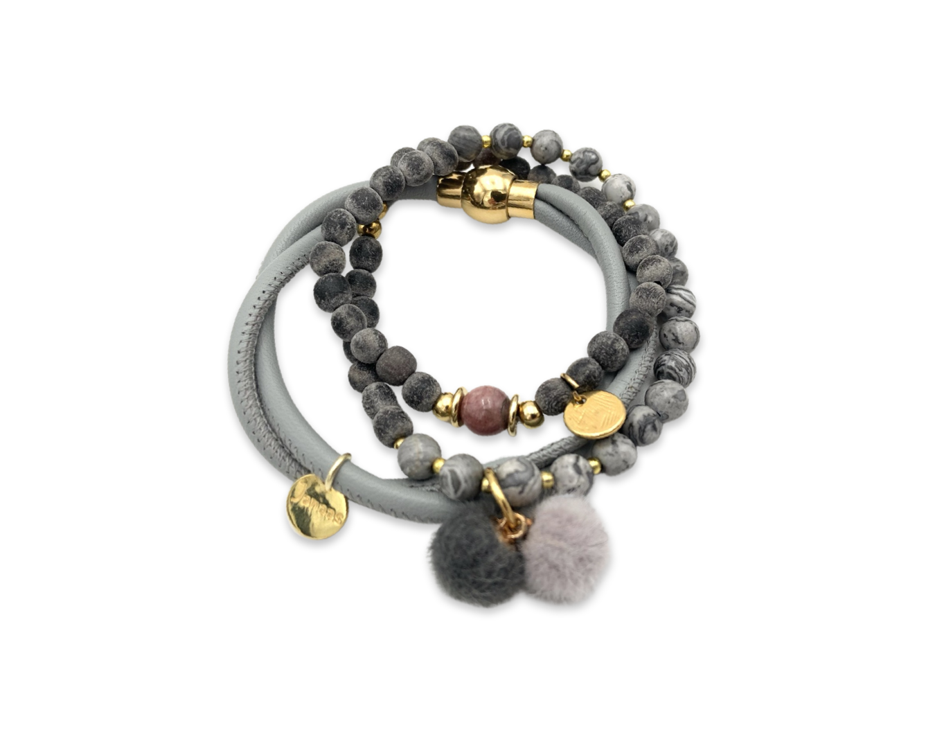 Armband Nappaleder Duo grau gold mit Logoanhänger