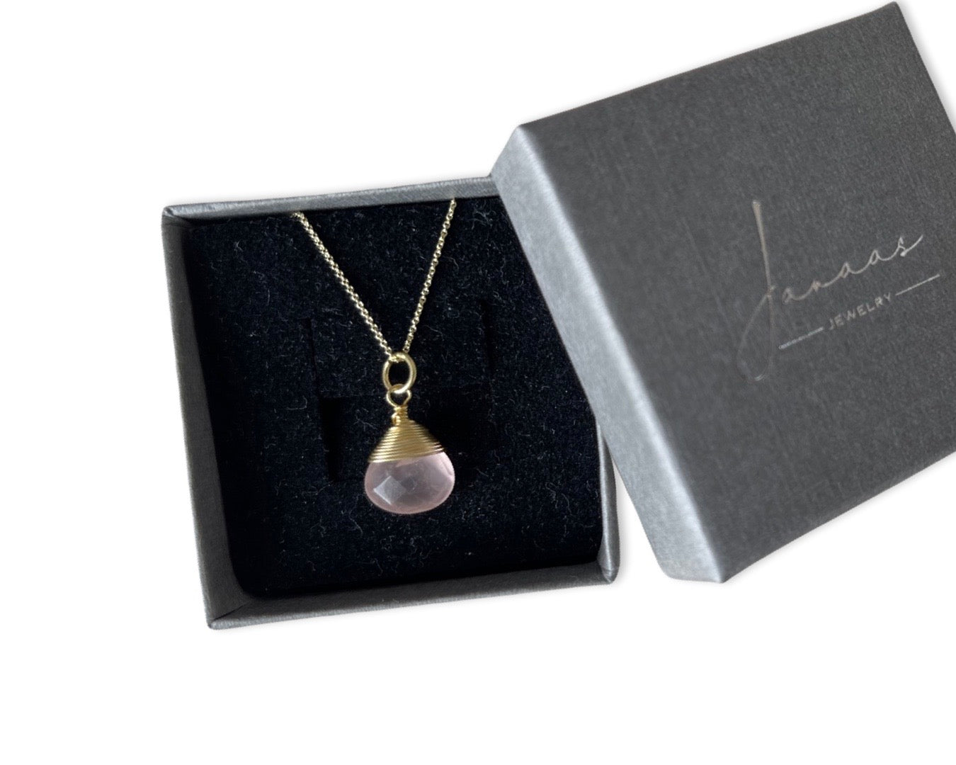 Kette "Drop Rosenquarz" - 925 Sterlingsilber
