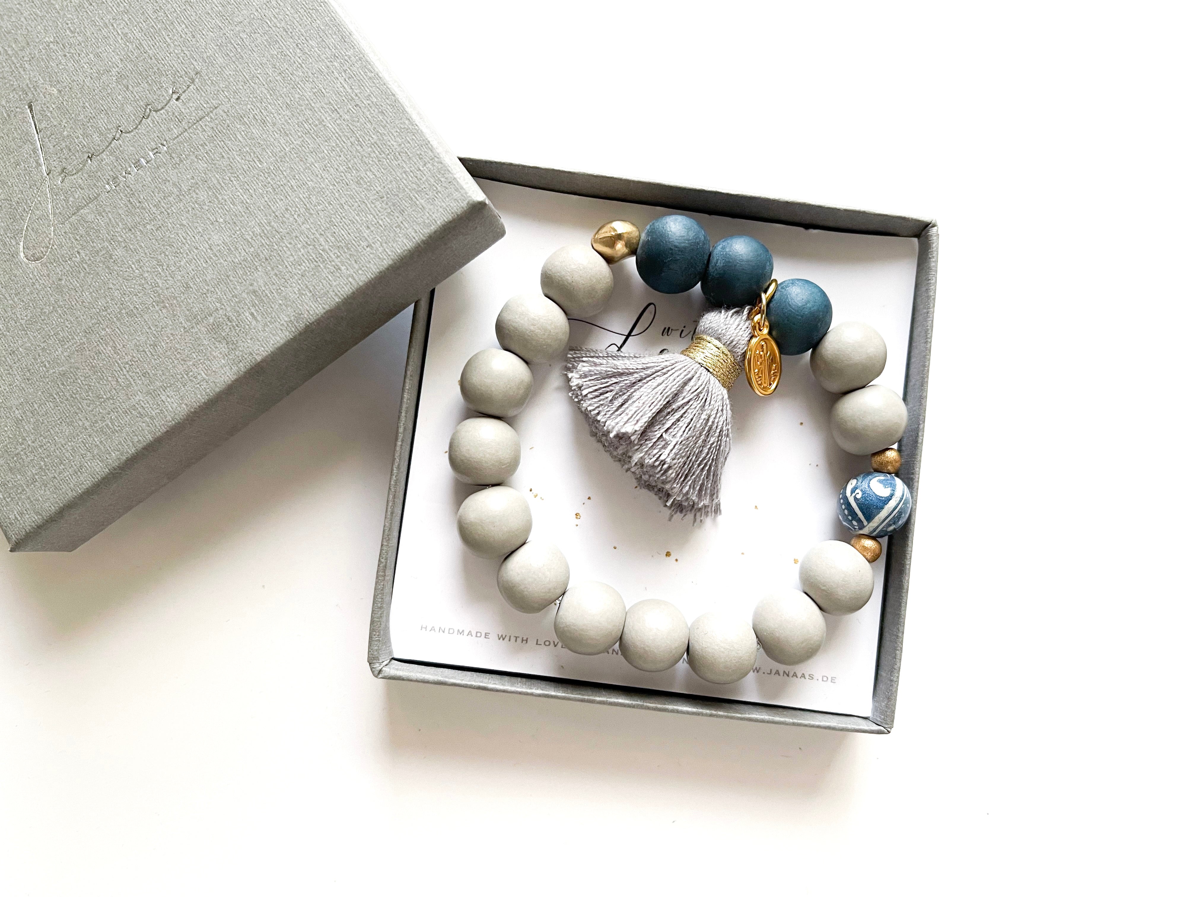 Armband "Positano" grau, dunkelblau, gold