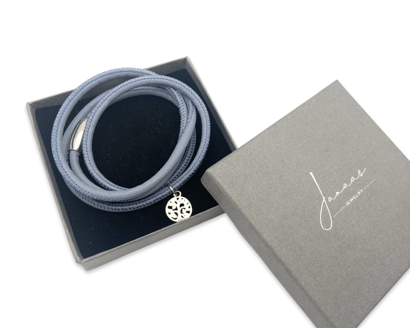 Armband Nappaleder blau mit Anhänger "Blume des Lebens" aus Sterlingsilber