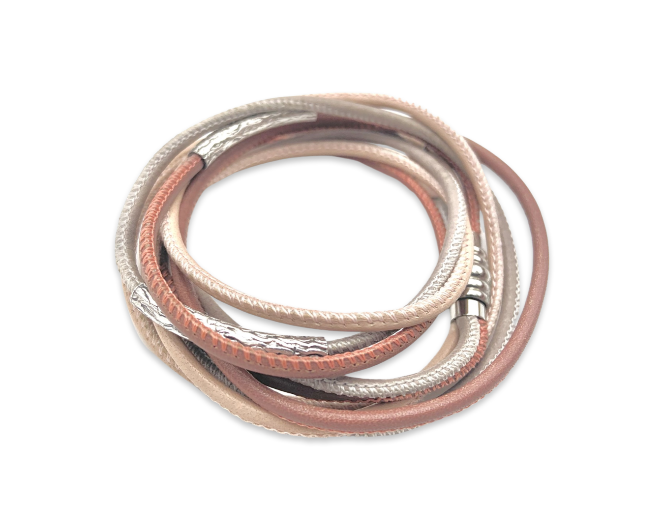 Wickelarmband Nappaleder Trio Tubes - Grau&Altrosé