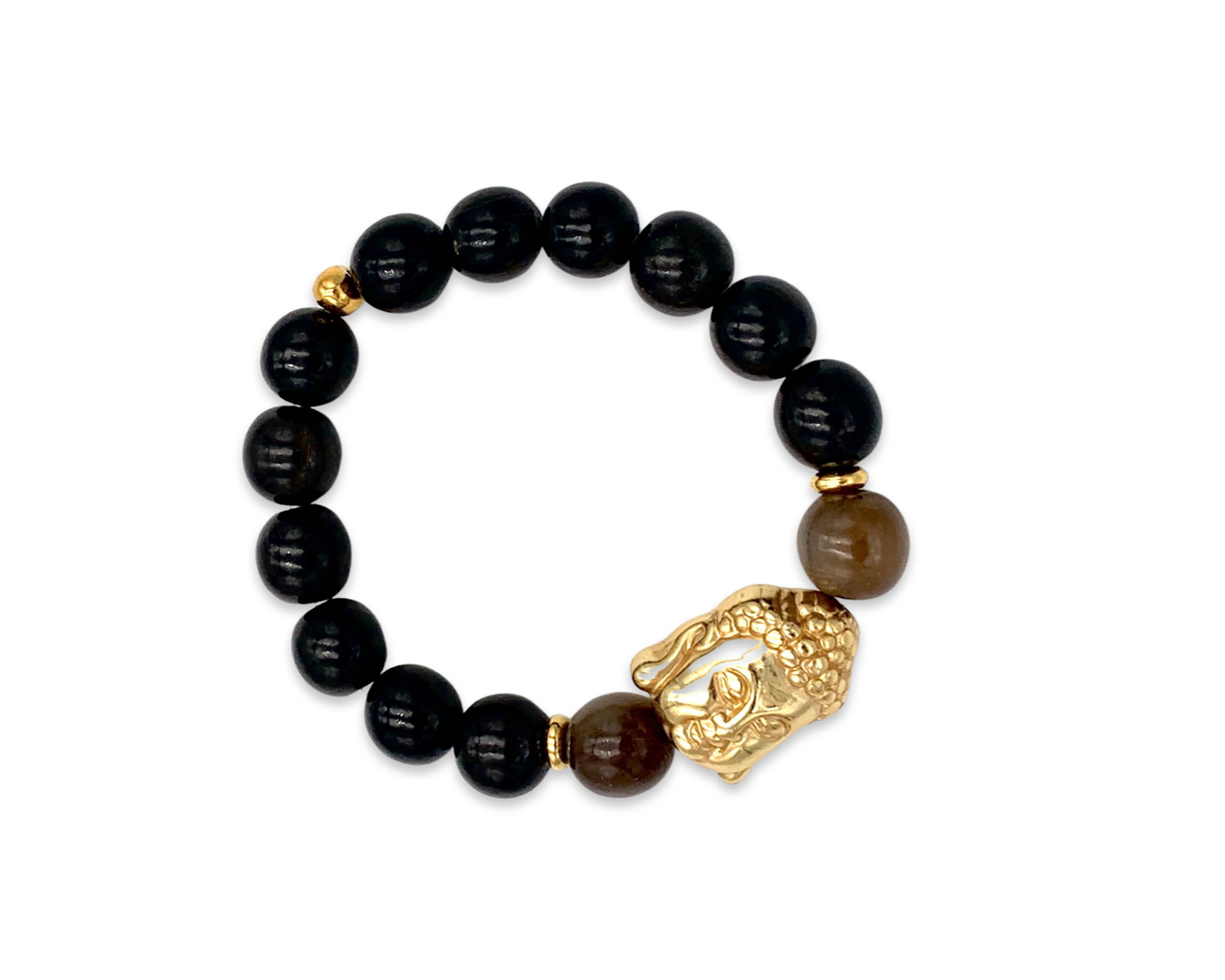 Armband PREMIUM - Black Horn " Buddha" L gold