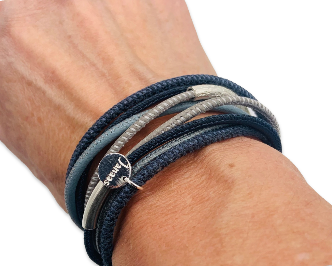 Armband Nappaleder Trio Tubes - blau&grau
