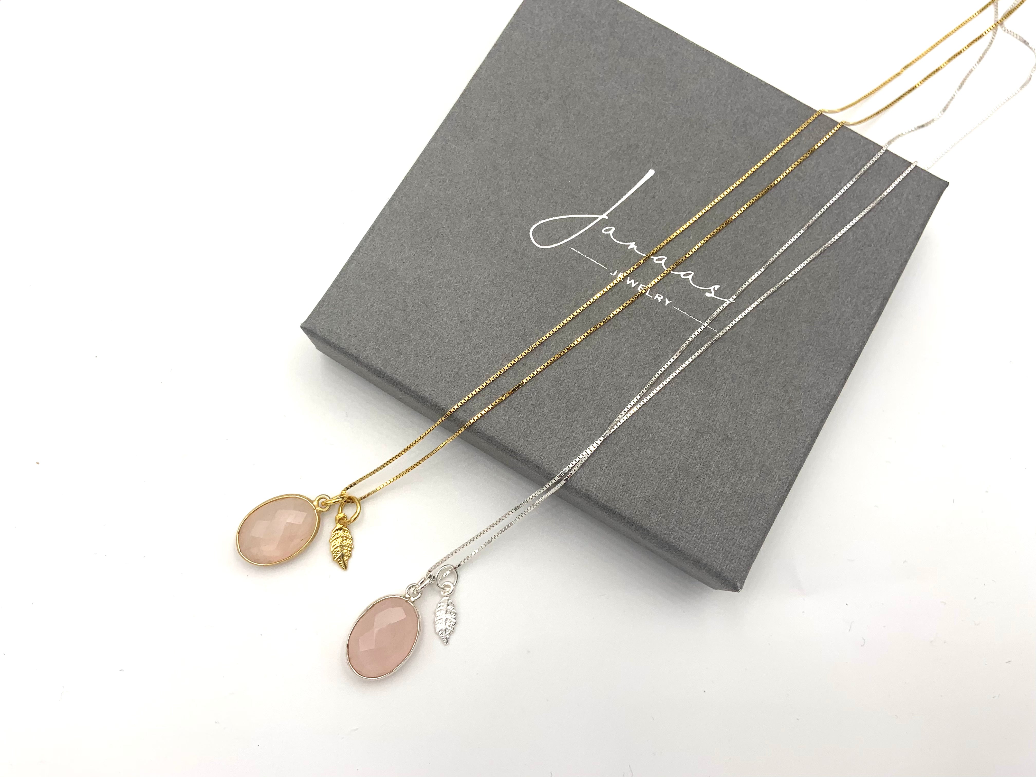 Kette „Rosenquarz Leaf“ - 925 Sterlingsilber