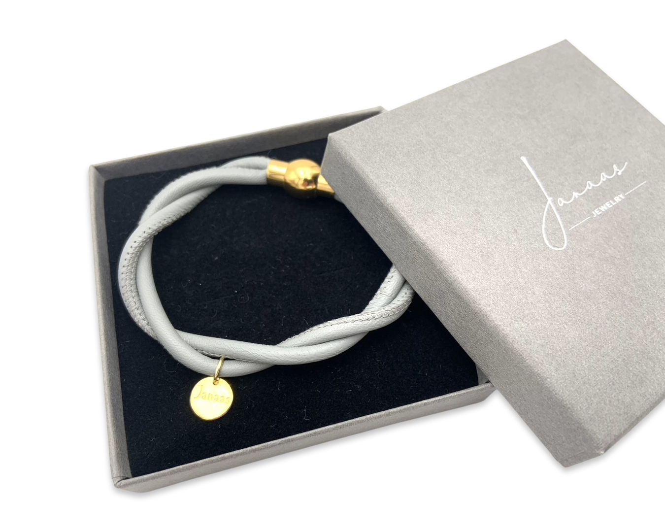 Armband Nappaleder Duo grau gold mit Logoanhänger