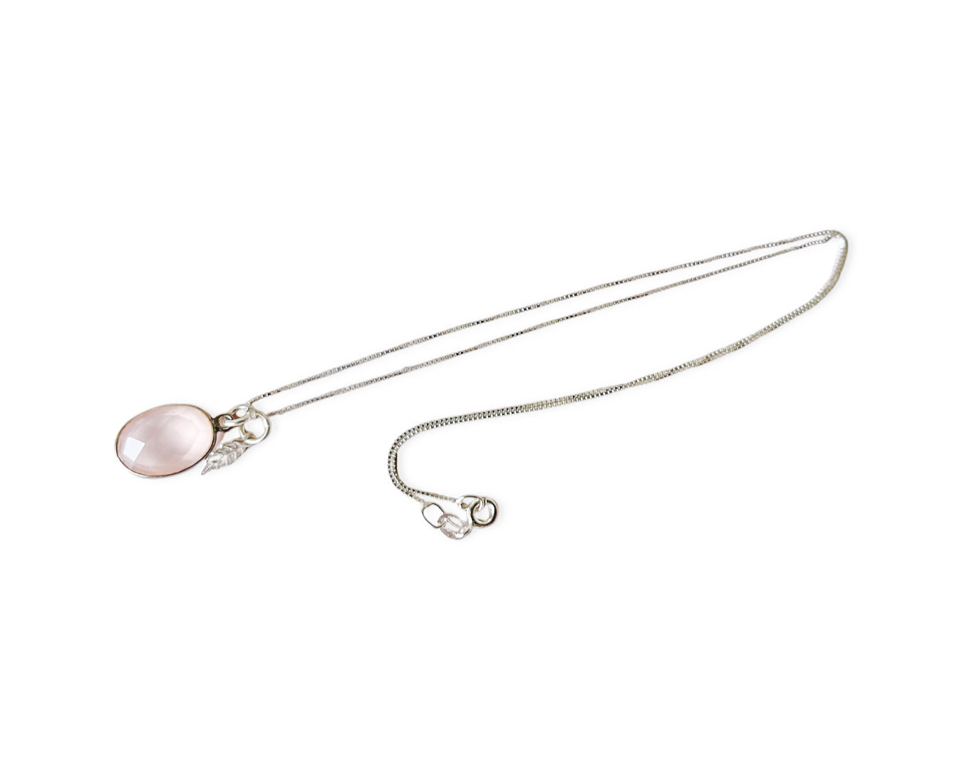 Kette „Rosenquarz Leaf“ - 925 Sterlingsilber