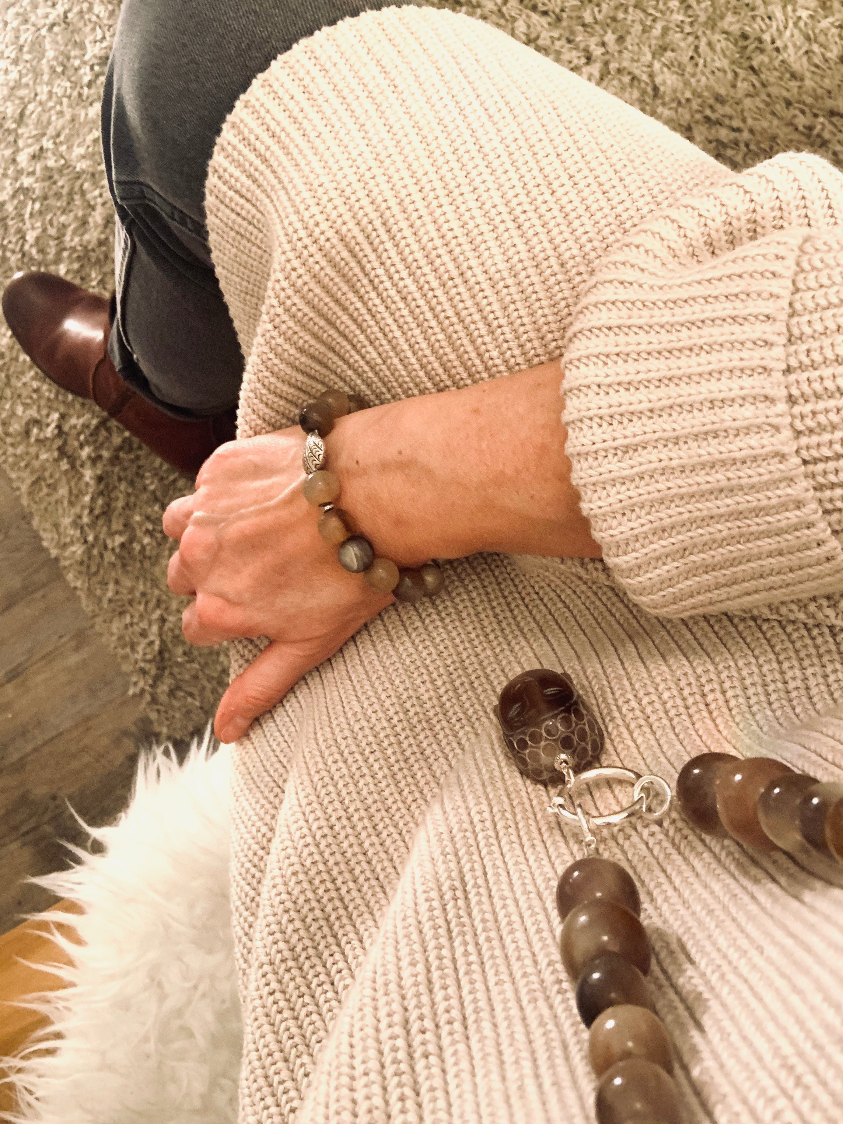 Kette lang PREMIUM - White Horn mit Wechselring