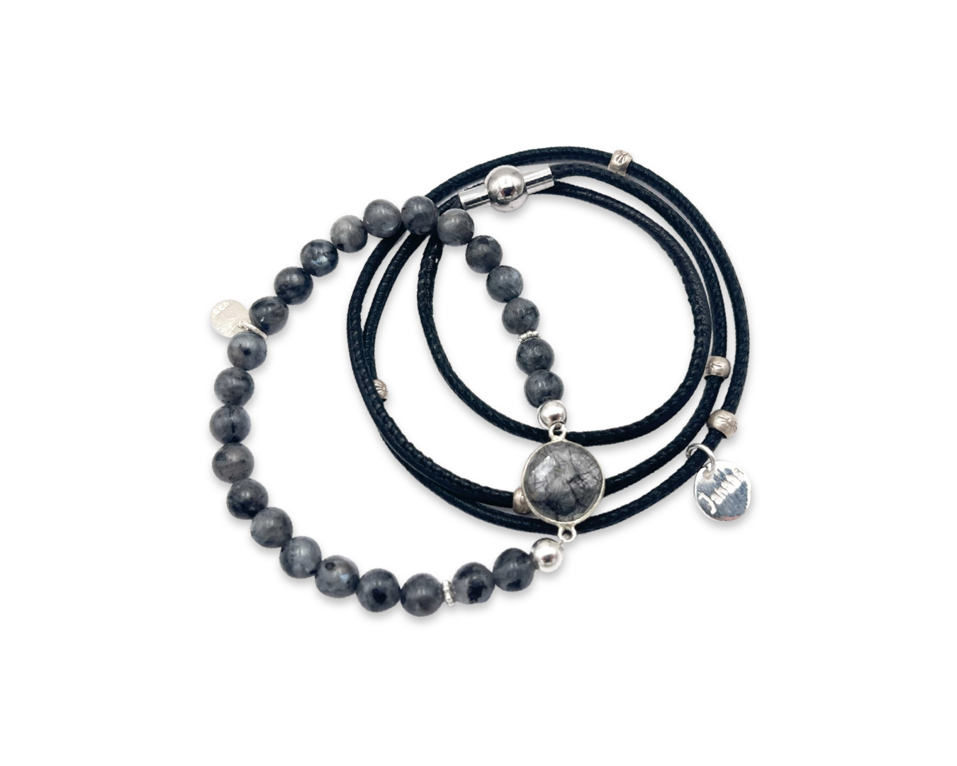 Armband Labradorit mit Turmalinquarzverbinder Silber