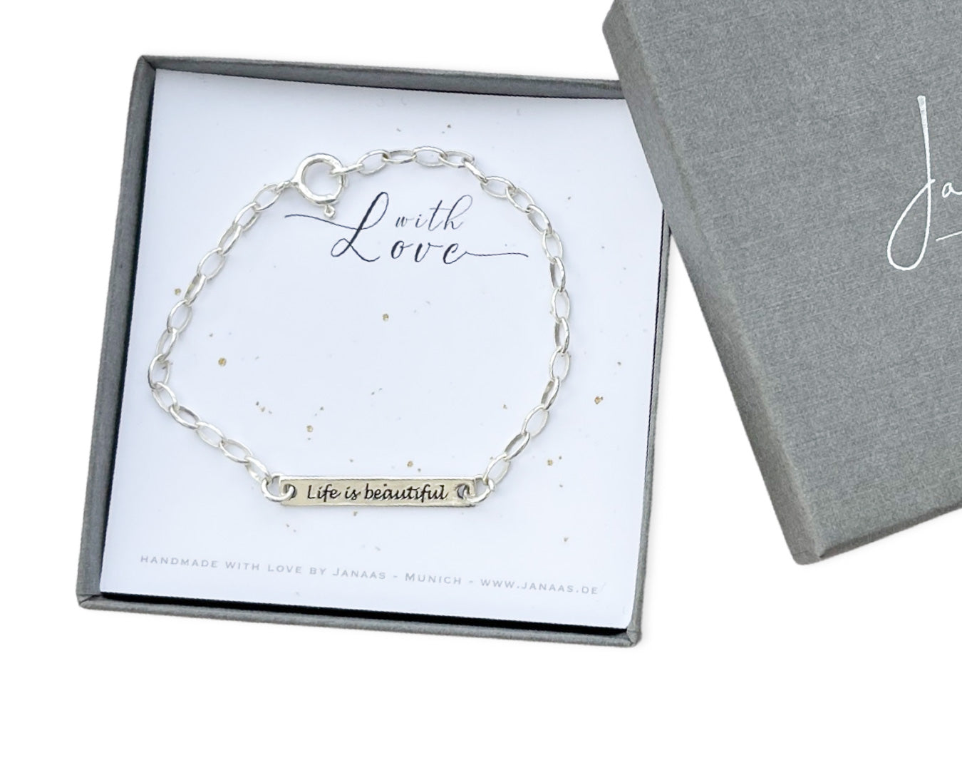 Gliederarmband M „Life is Beautiful“ - 925 Sterlingsilber