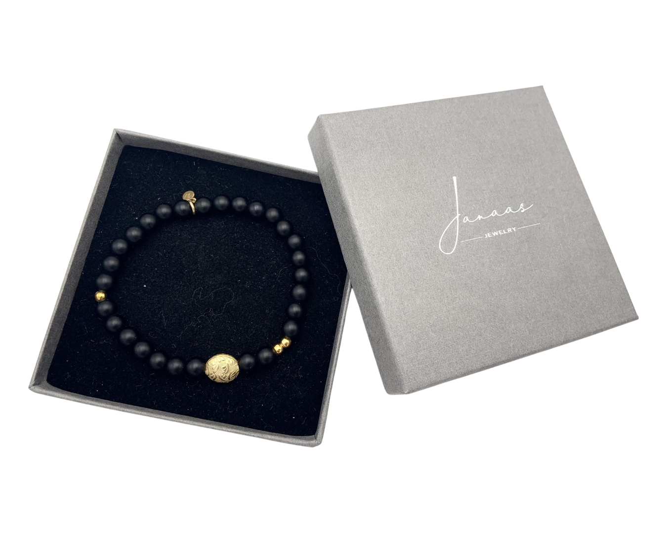 Armband Onyx matt M mit goldener Ornamentperle